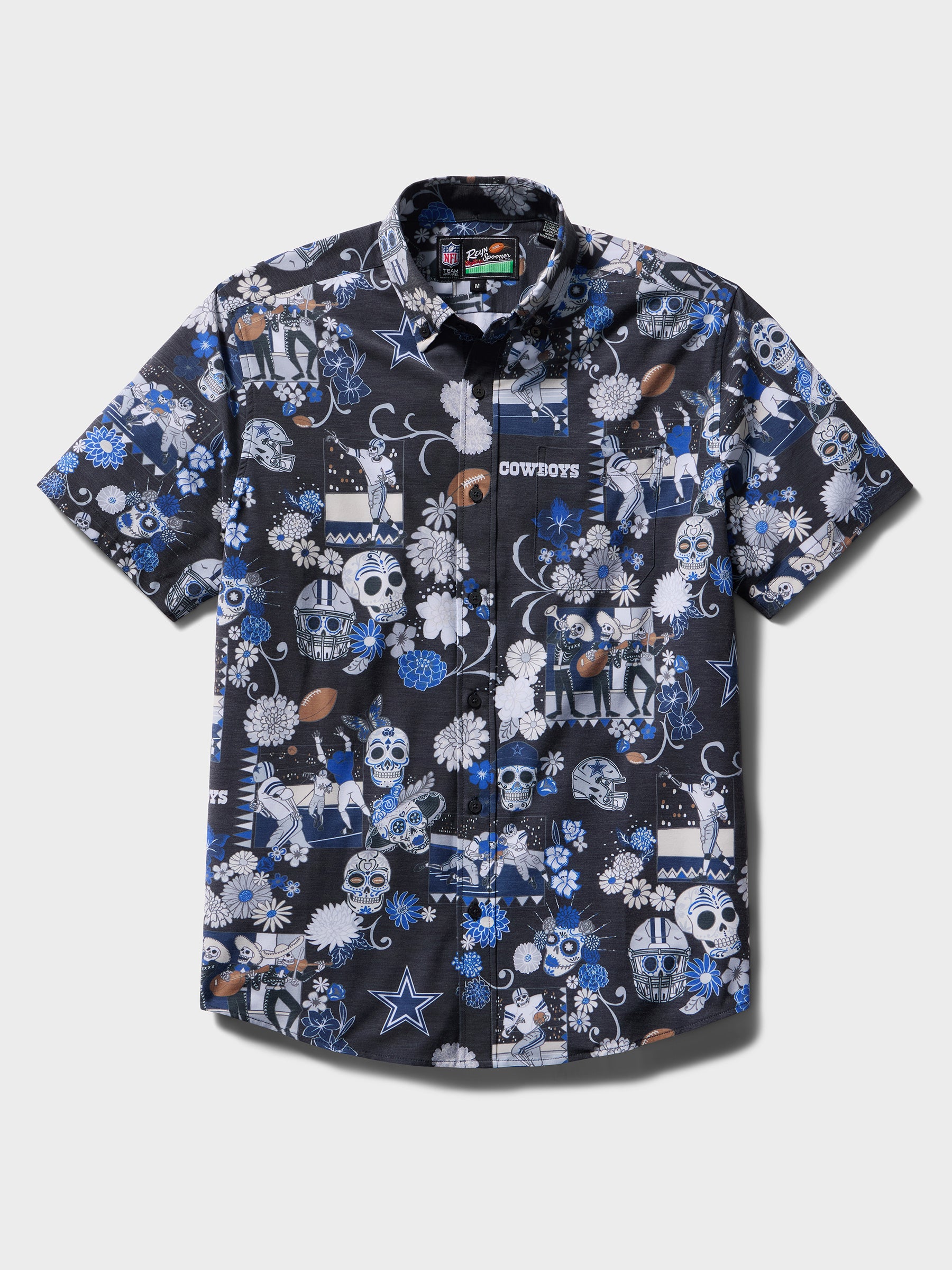 Reyn Spooner DALLAS COWBOYS DÍA DE LOS MUERTOS PERFORMANCE ALOHA SHIRT in BLACK