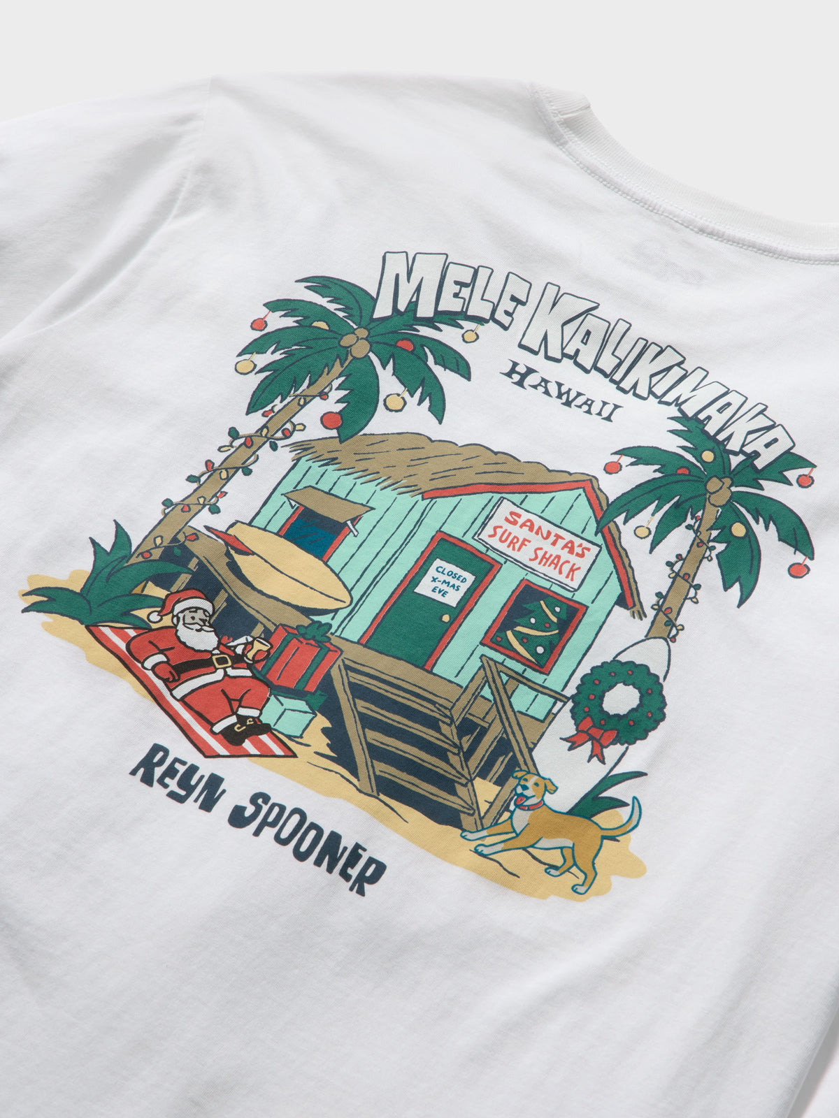 Reyn Spooner SANTA'S ISLAND SHACK LONG SLEEVE GRAPHIC TEE in WHITE