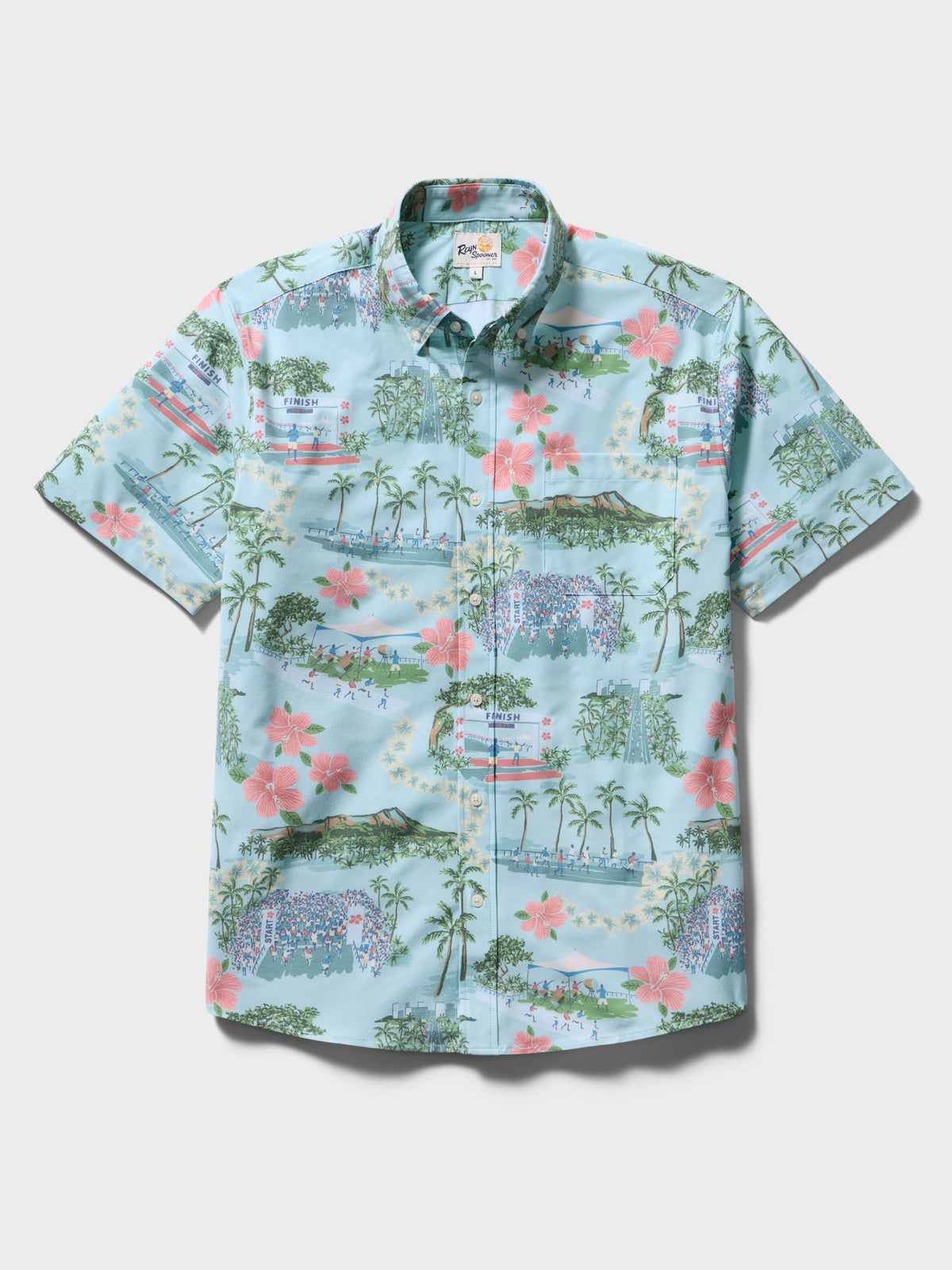 Reyn Spooner HONOLULU MARATHON PERFORMANCE ALOHA SHIRT in AQUA