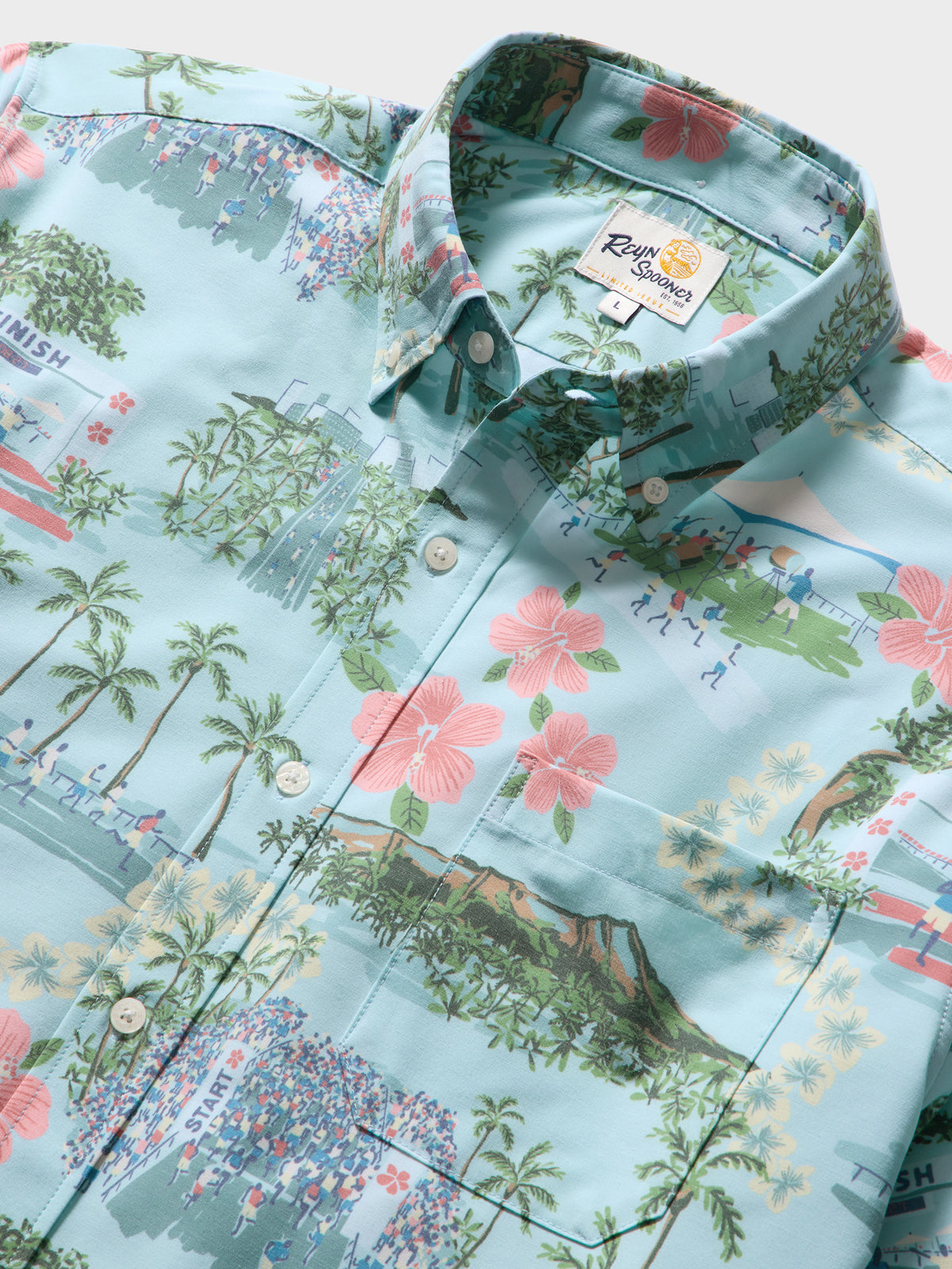 Reyn Spooner HONOLULU MARATHON PERFORMANCE ALOHA SHIRT in AQUA
