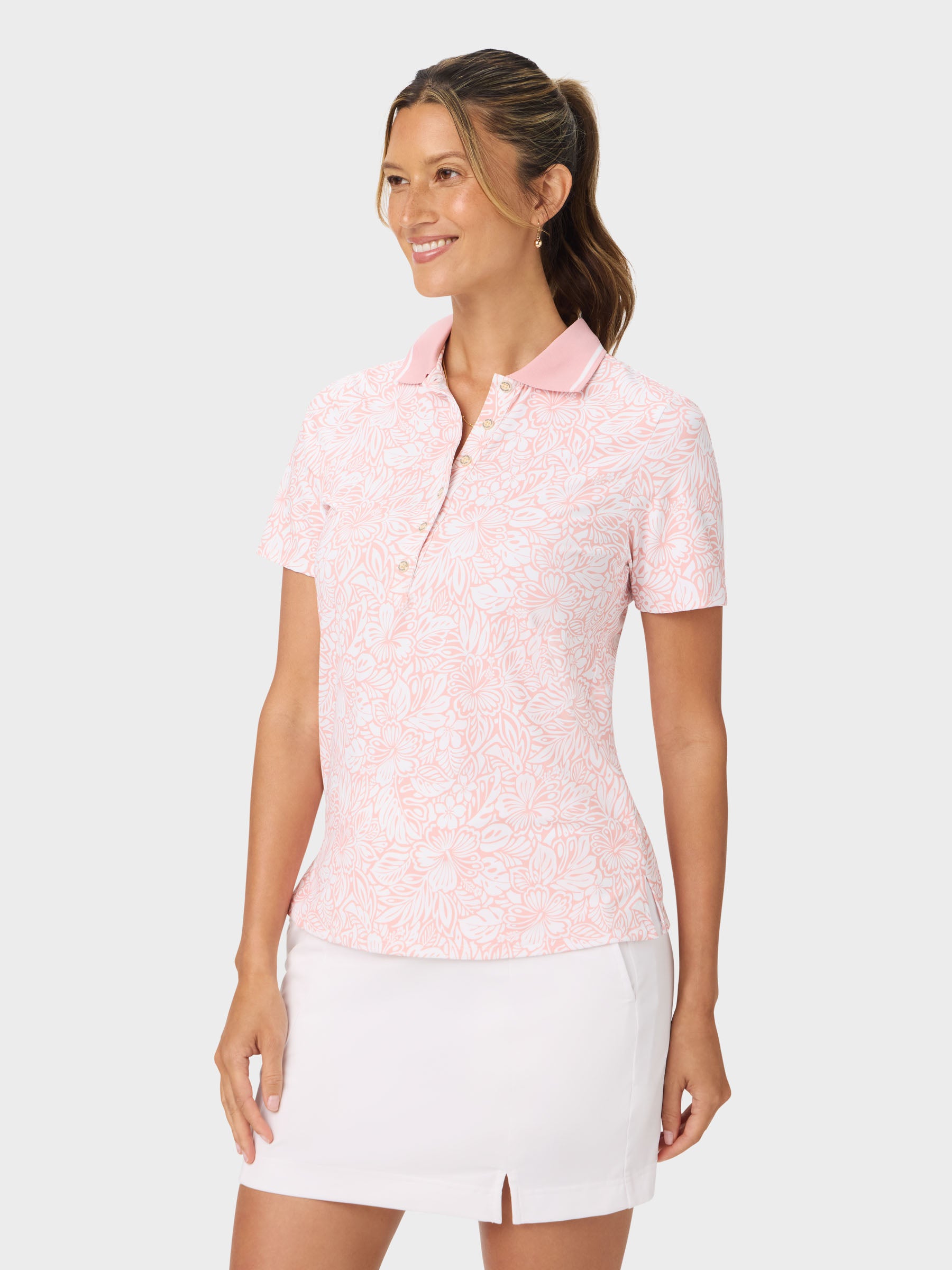 Reyn Spooner NAHELE PUA AVA PERFORMANCE POLO in PINK