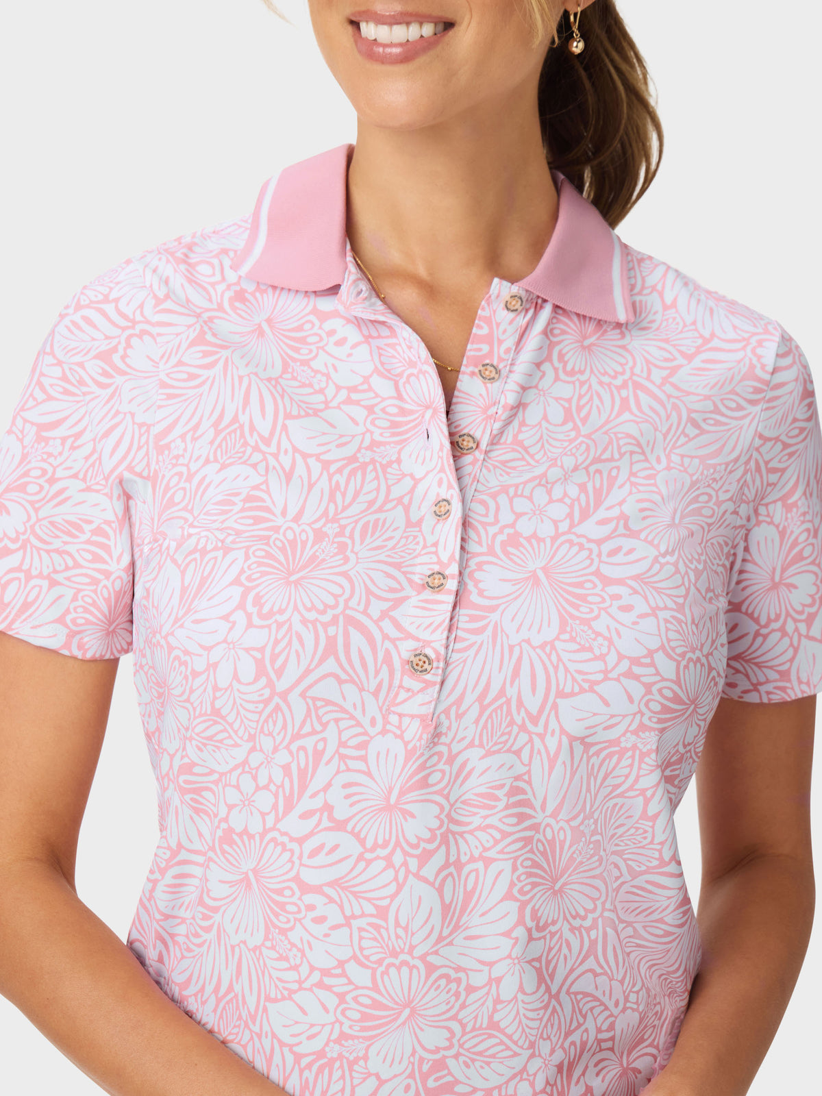 Reyn Spooner NAHELE PUA AVA PERFORMANCE POLO in PINK