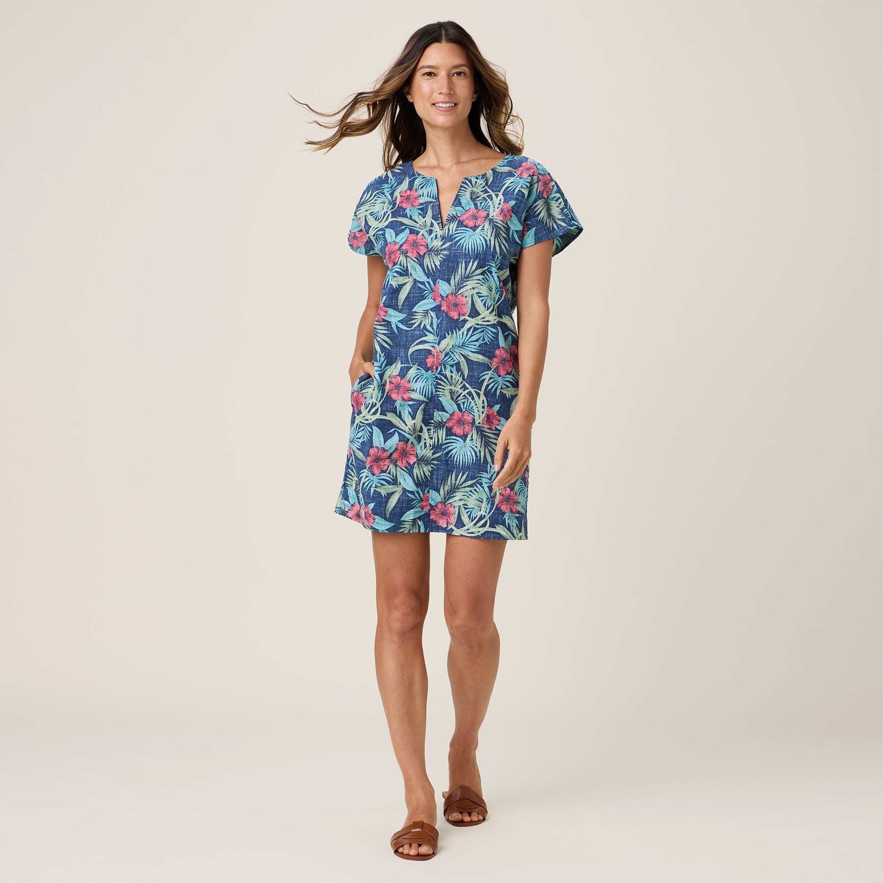 Reyn Spooner PALM FLORAL CATHERINE DRESS in NAVY