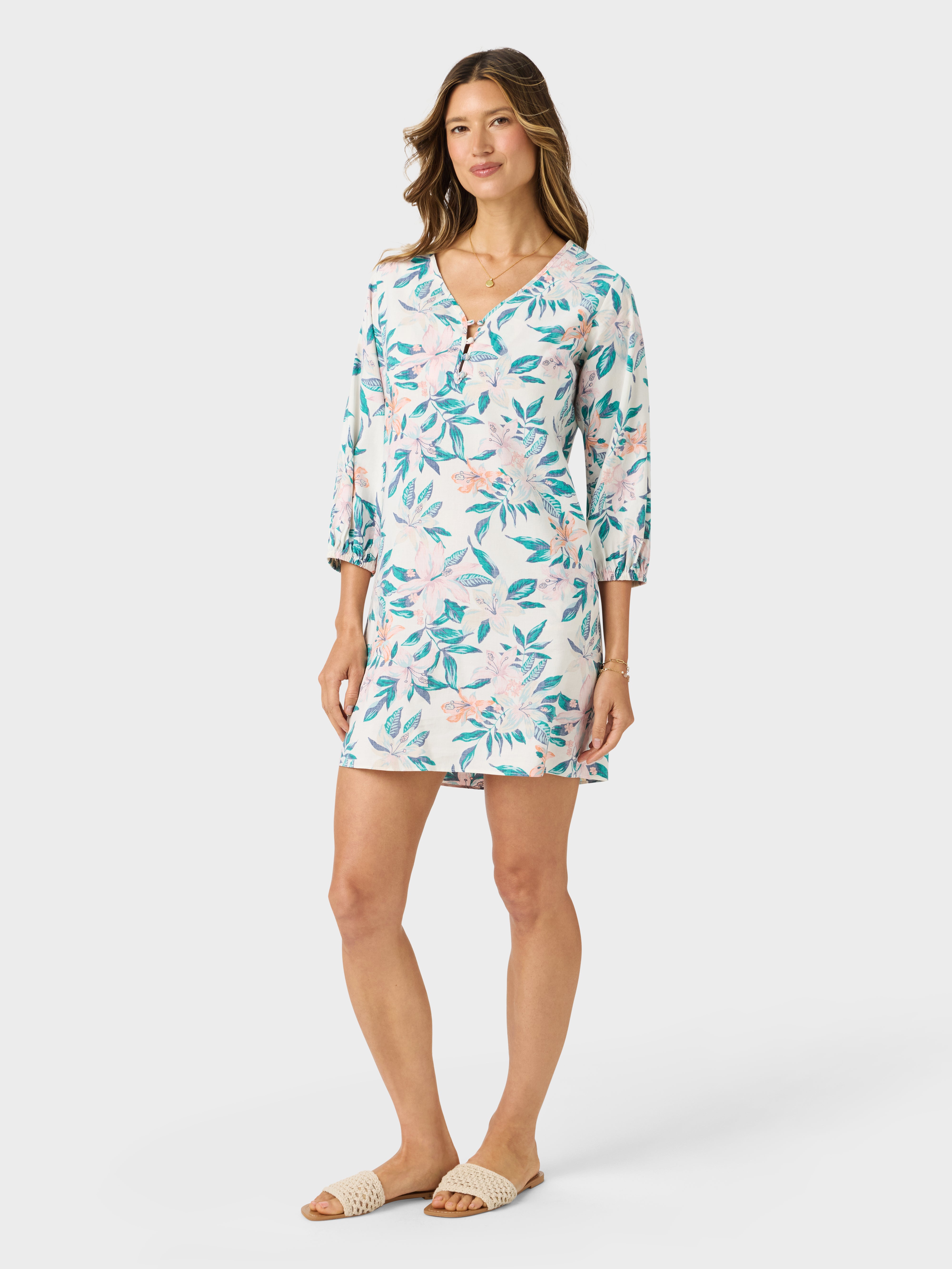 Reyn Spooner PUA BISCUS CAMILA DRESS in OFF WHITE