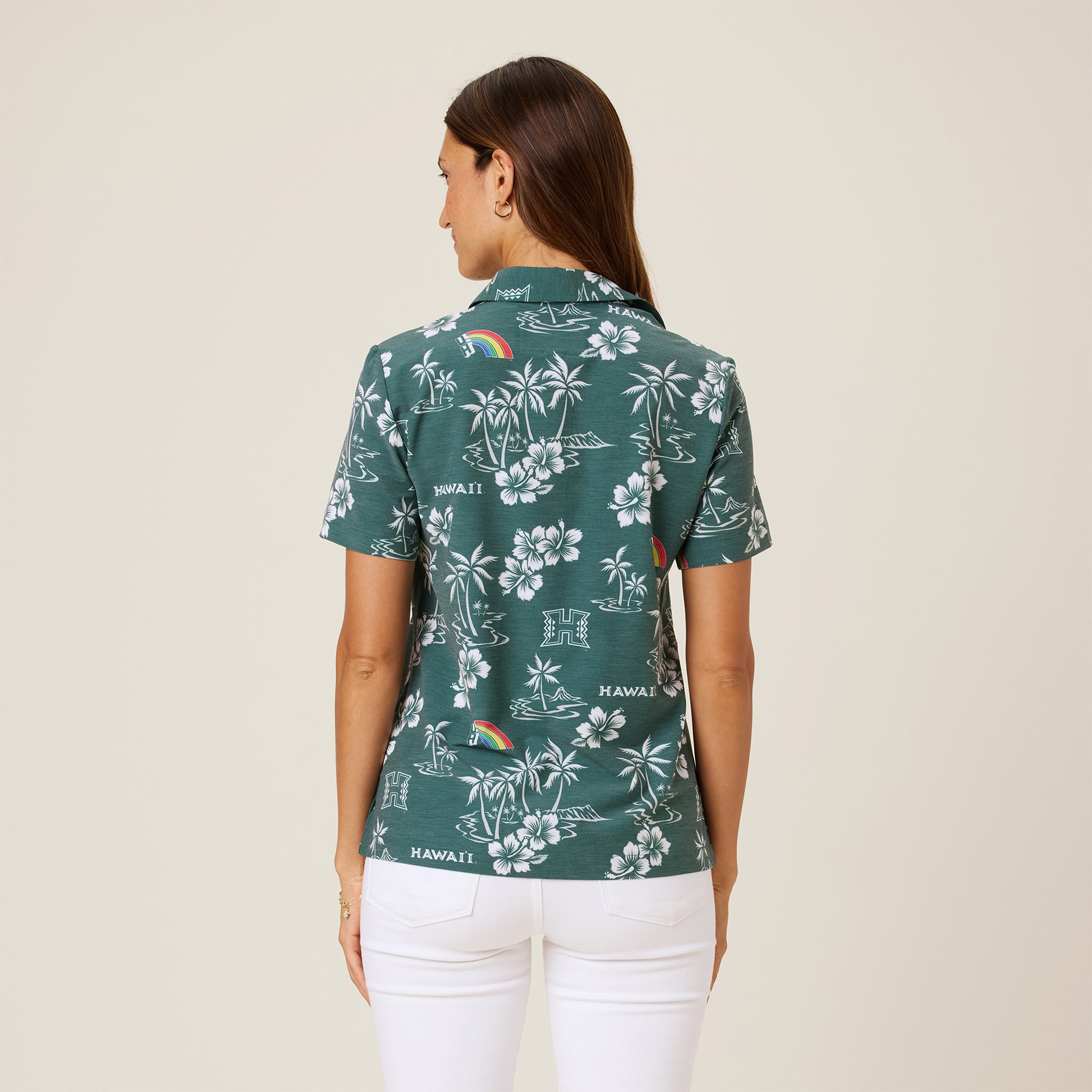 Reyn Spooner WOMEN'S UNIVERSITY OF HAWAI'I GAME DAY PERFORMANCE BUTTON FRONT in GREEN