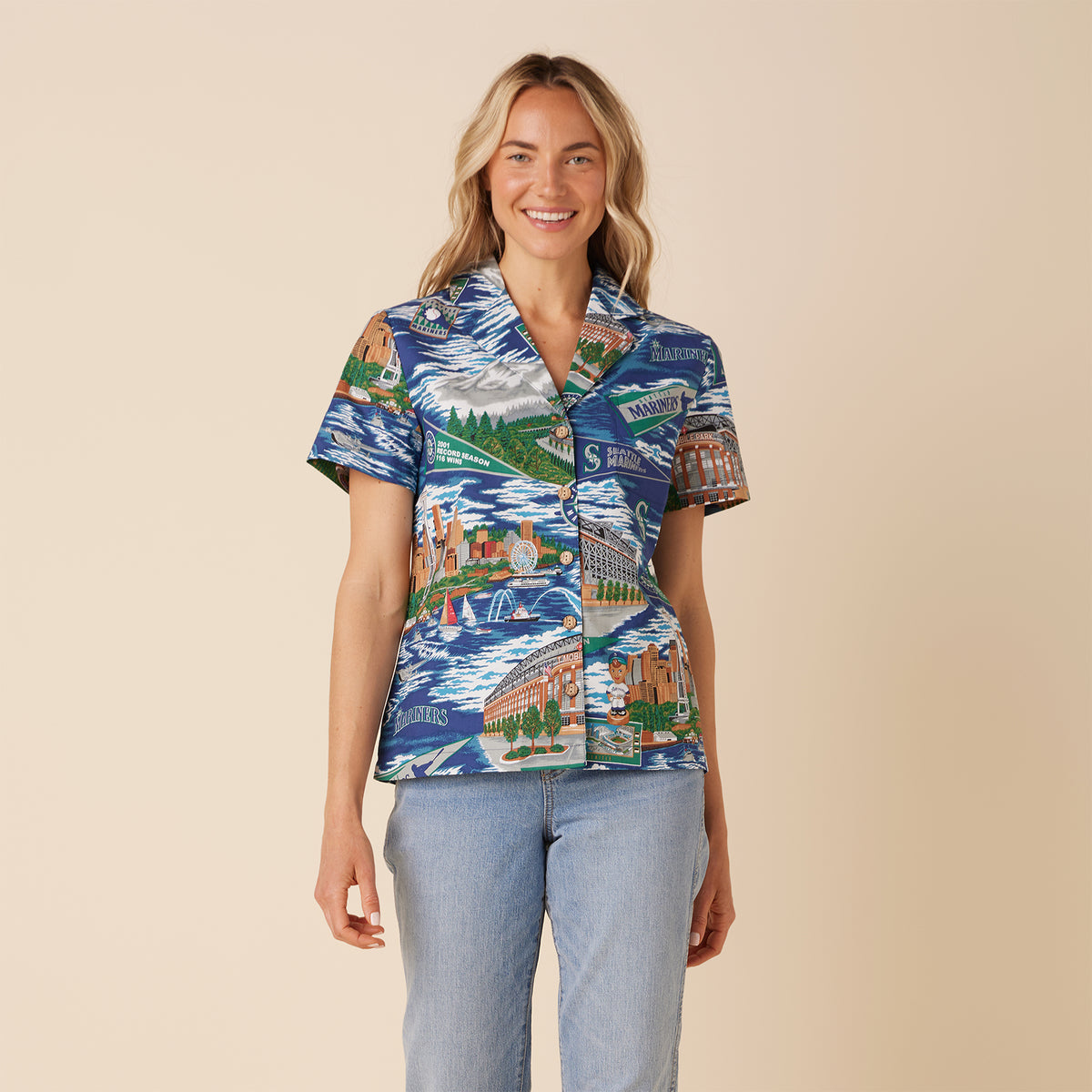 Women's Reyn Spooner Navy Seattle Mariners scenic Camp Button-Up Shirt Size: Medium