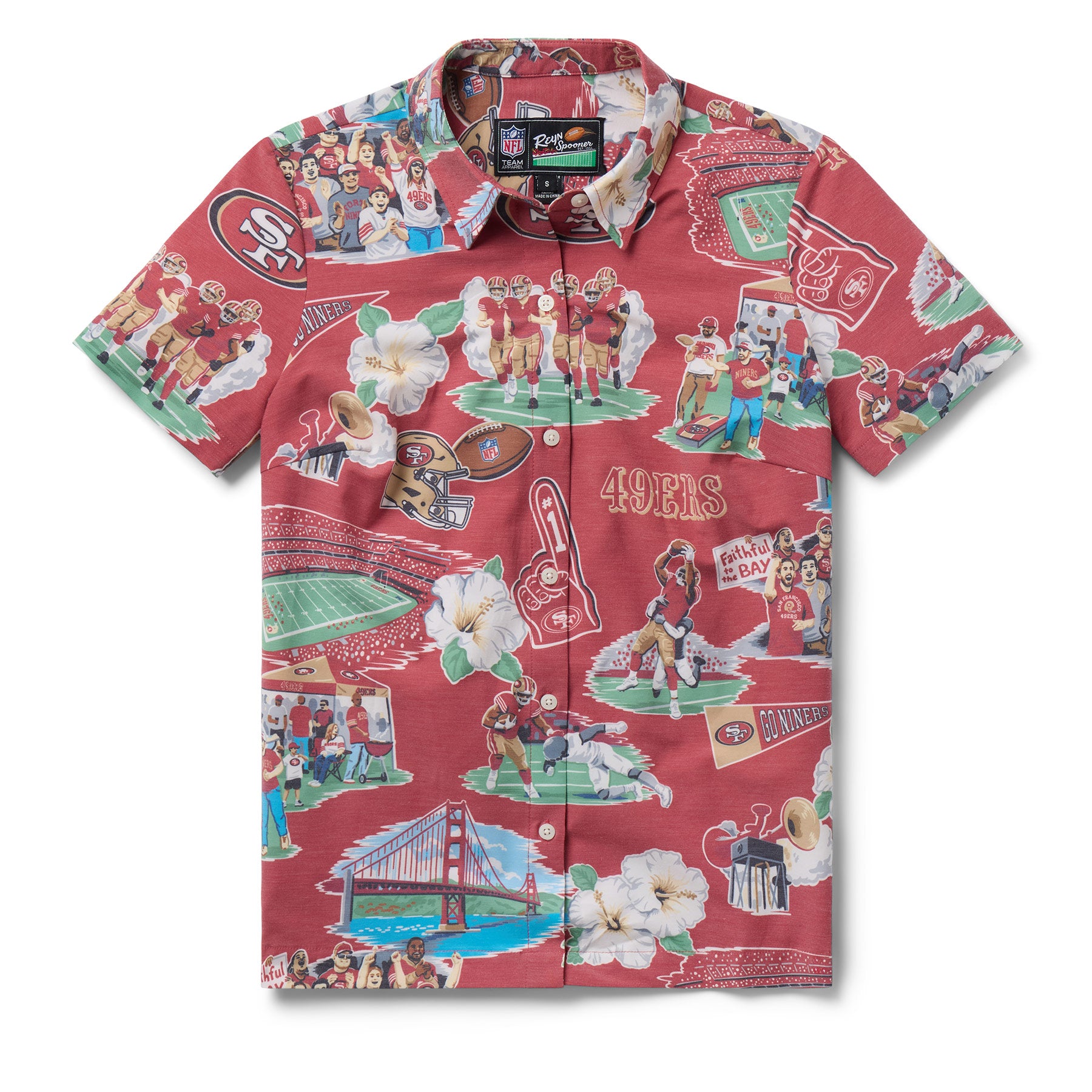 Reyn Spooner WOMEN'S SAN FRANCISCO 49ERS SCENIC PERFORMANCE BUTTON FRONT in RED