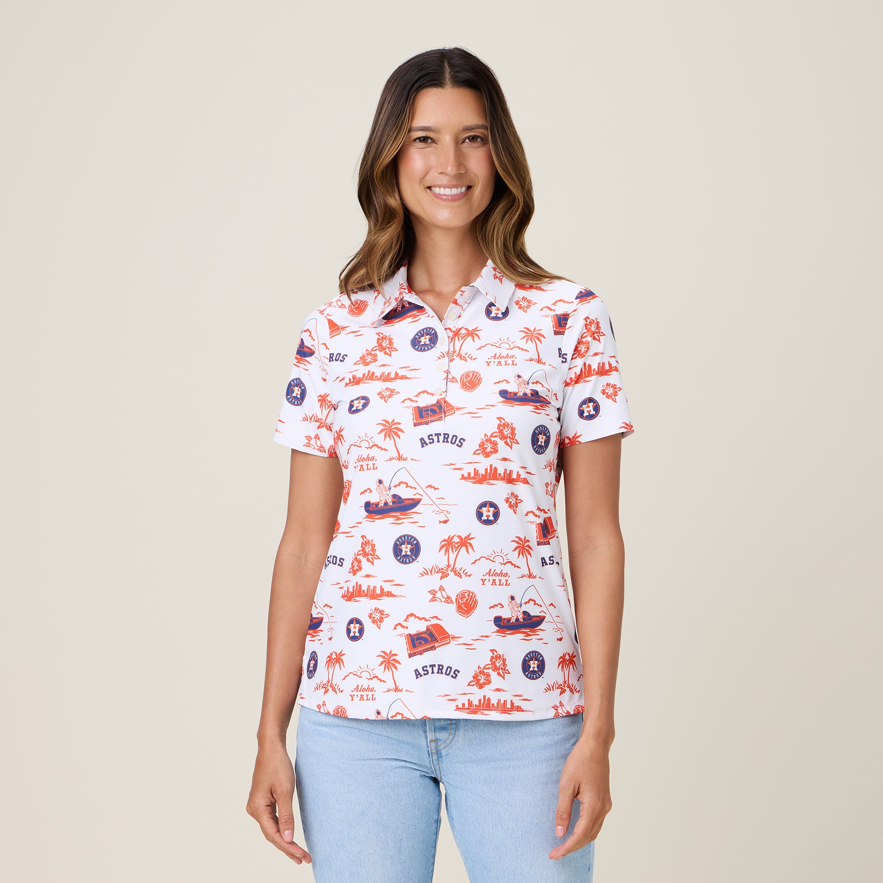 Reyn Spooner MLB® WOMEN'S HOUSTON ASTROS HOMETOWN PERFORMANCE POLO in WHITE