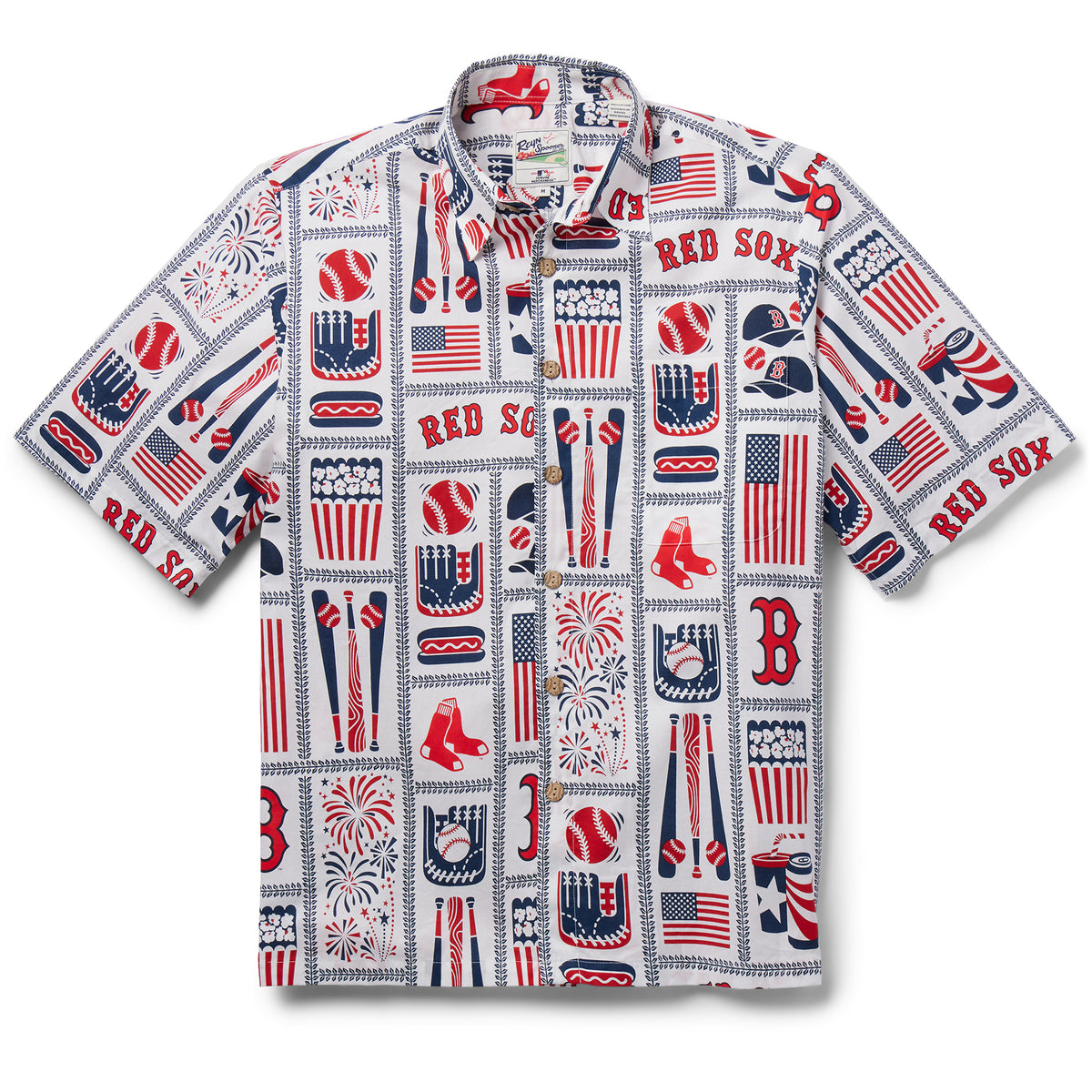 Reyn Spooner Men's Boston Red Sox Americana Button Down Shirt - White - L Each