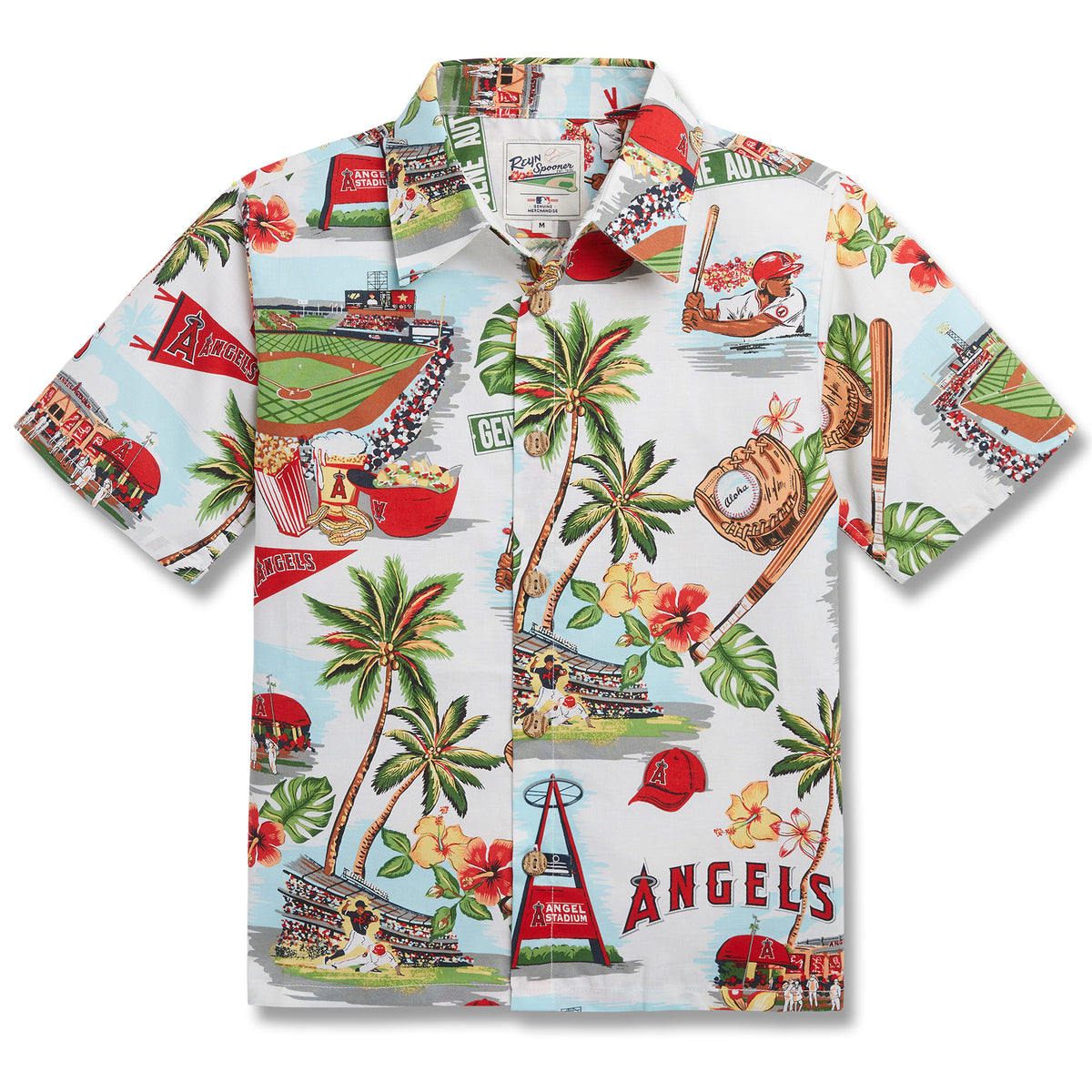 Reyn Spooner Youth Los Angeles Angels scenic Button-Down Shirt - White - L (Large)