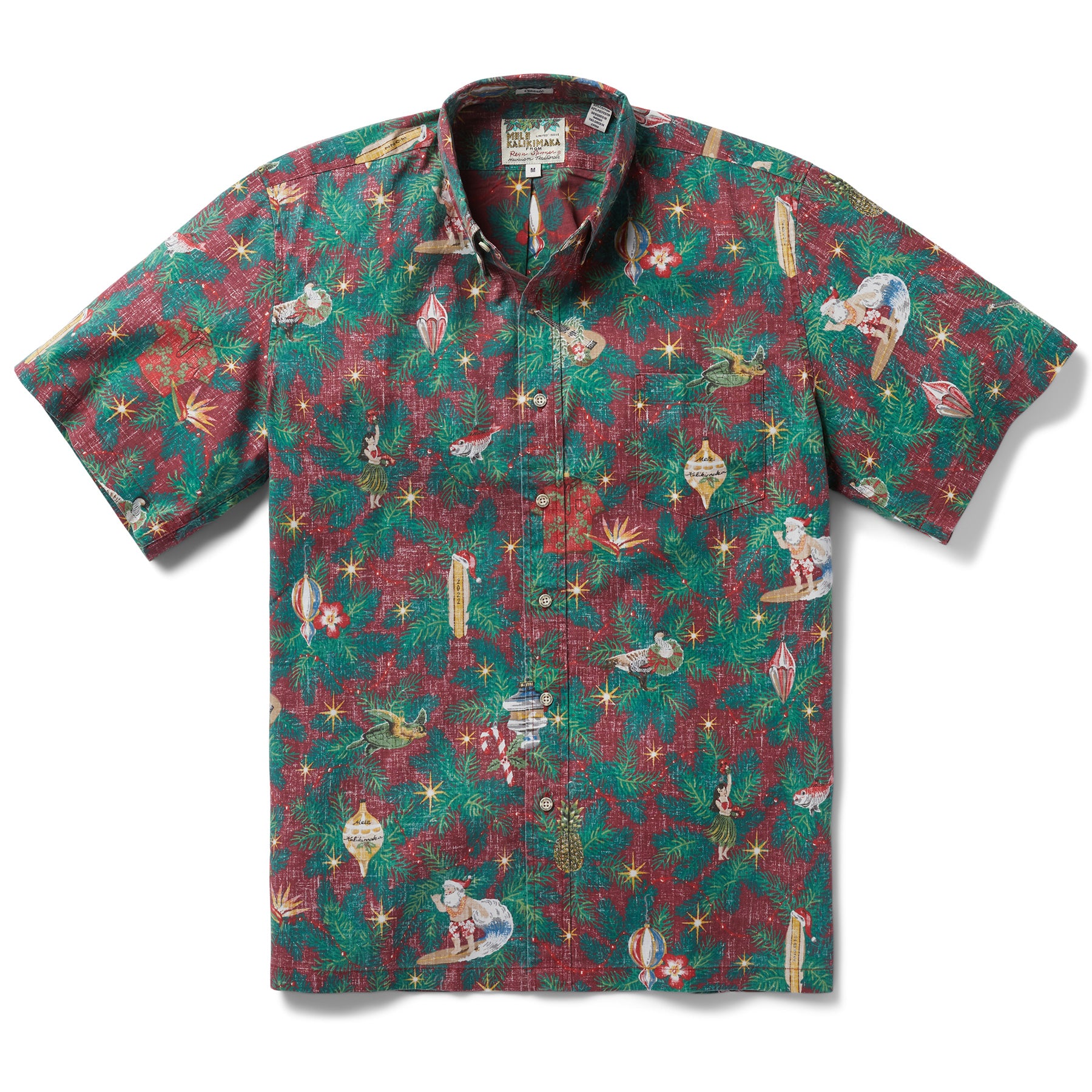 Reyn Spooner HAWAIIAN CHRISTMAS 2022 BUTTON FRONT in DEEP RED