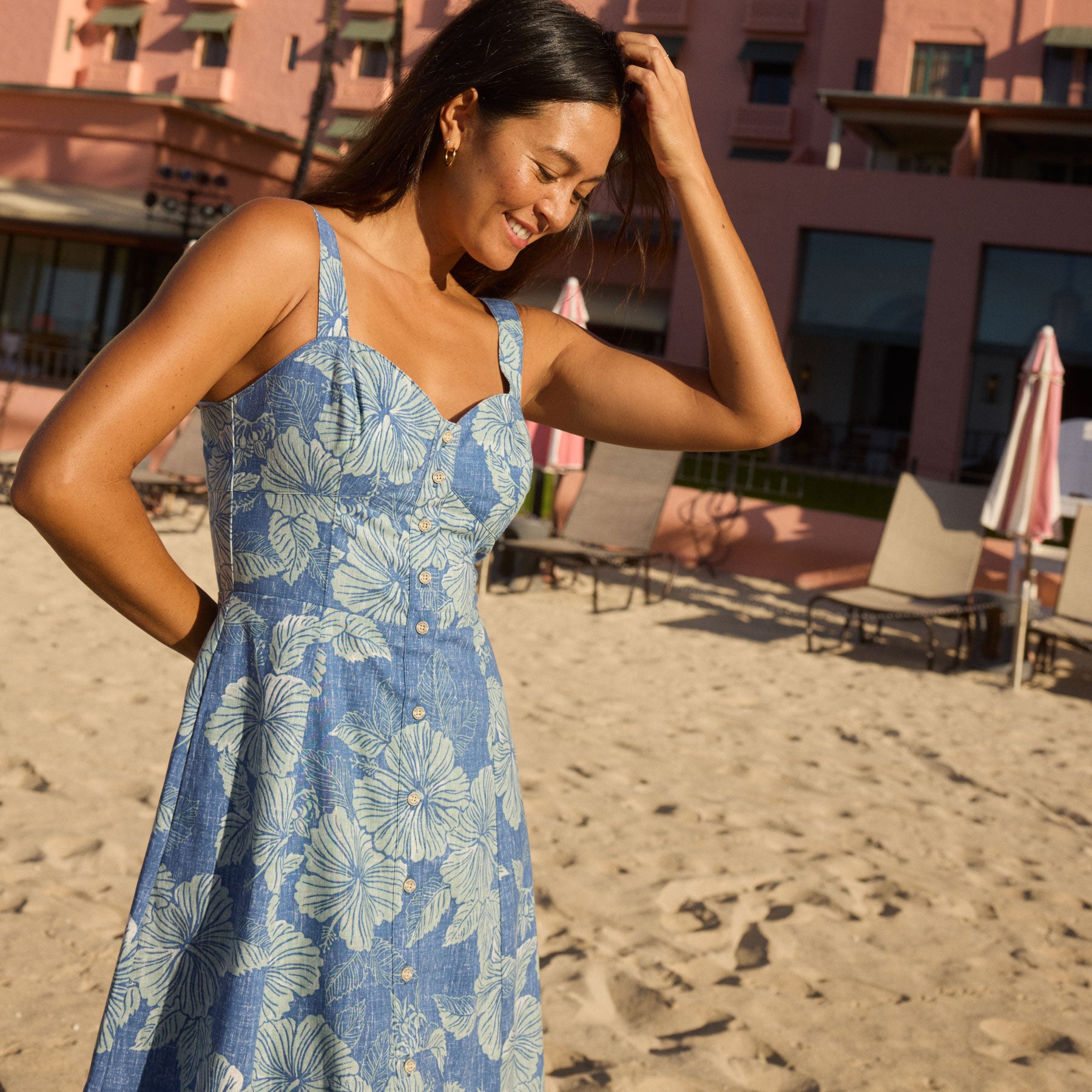 Reyn Spooner ALOHA BISCUS EMELINE DRESS in HORIZON BLUE