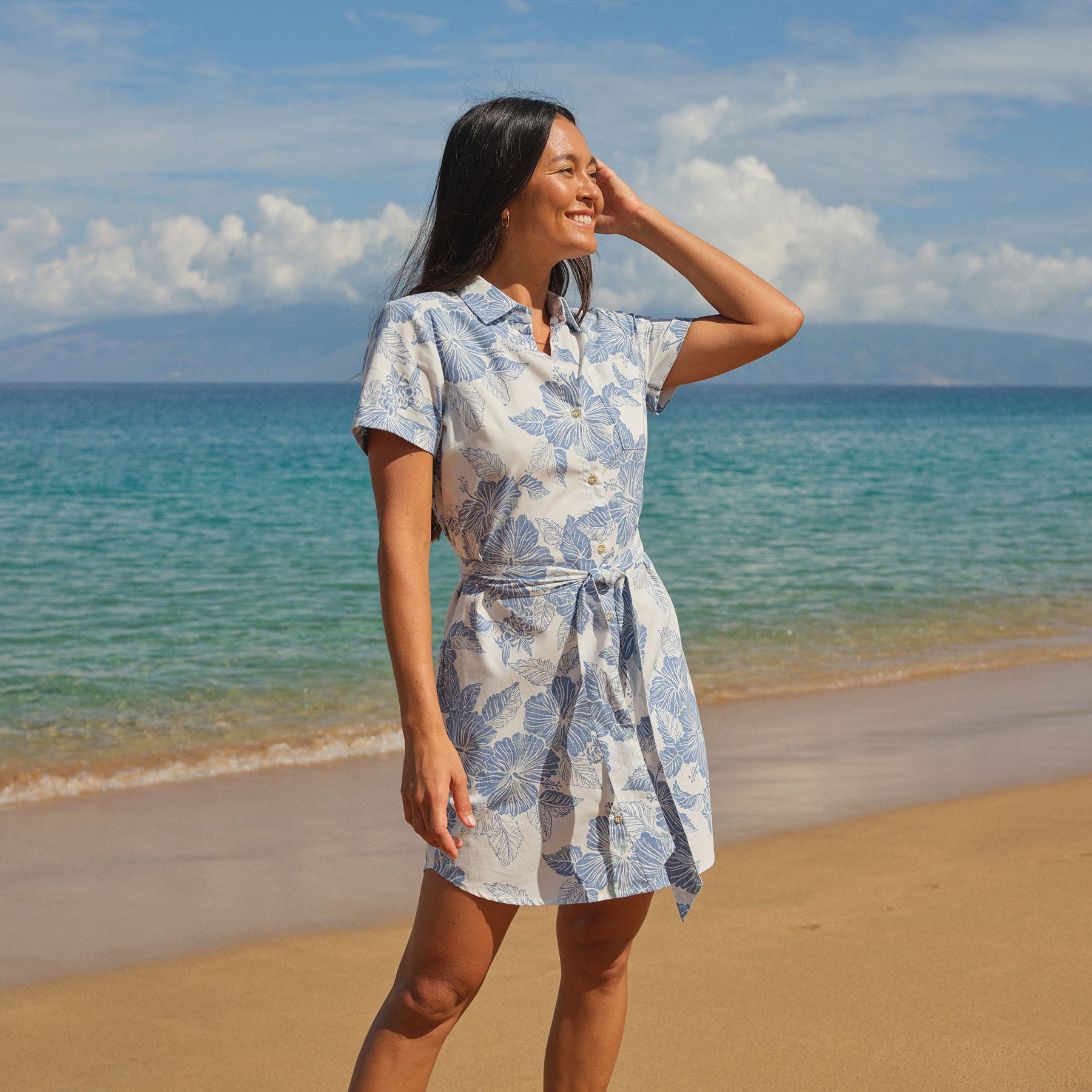 Reyn Spooner ALOHA BISCUS VIOLET DRESS in WHITE