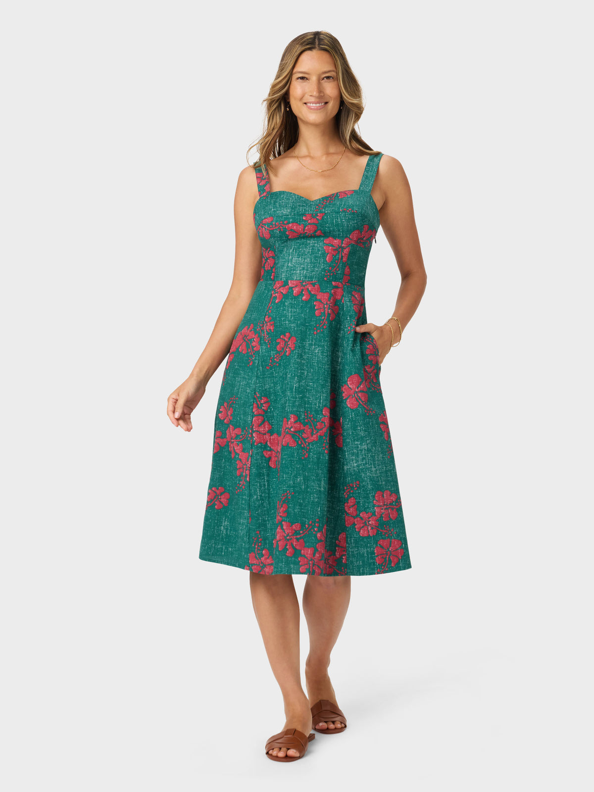 Reyn Spooner 50TH STATE FLOWER CLAIRE DRESS in FOREST GREEN