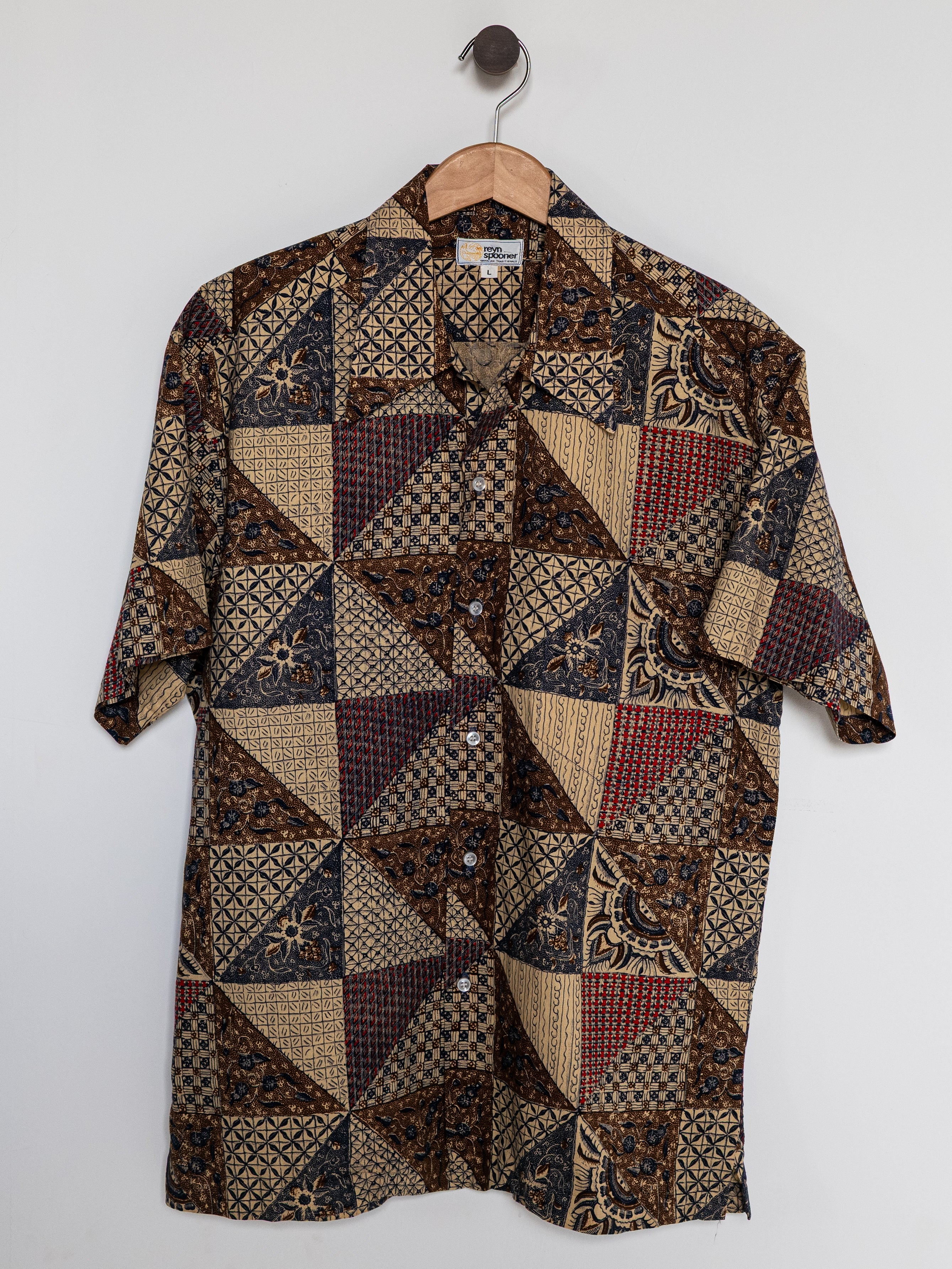 Reyn Spooner 1970s BATIK ALOHA SHIRT in BROWN