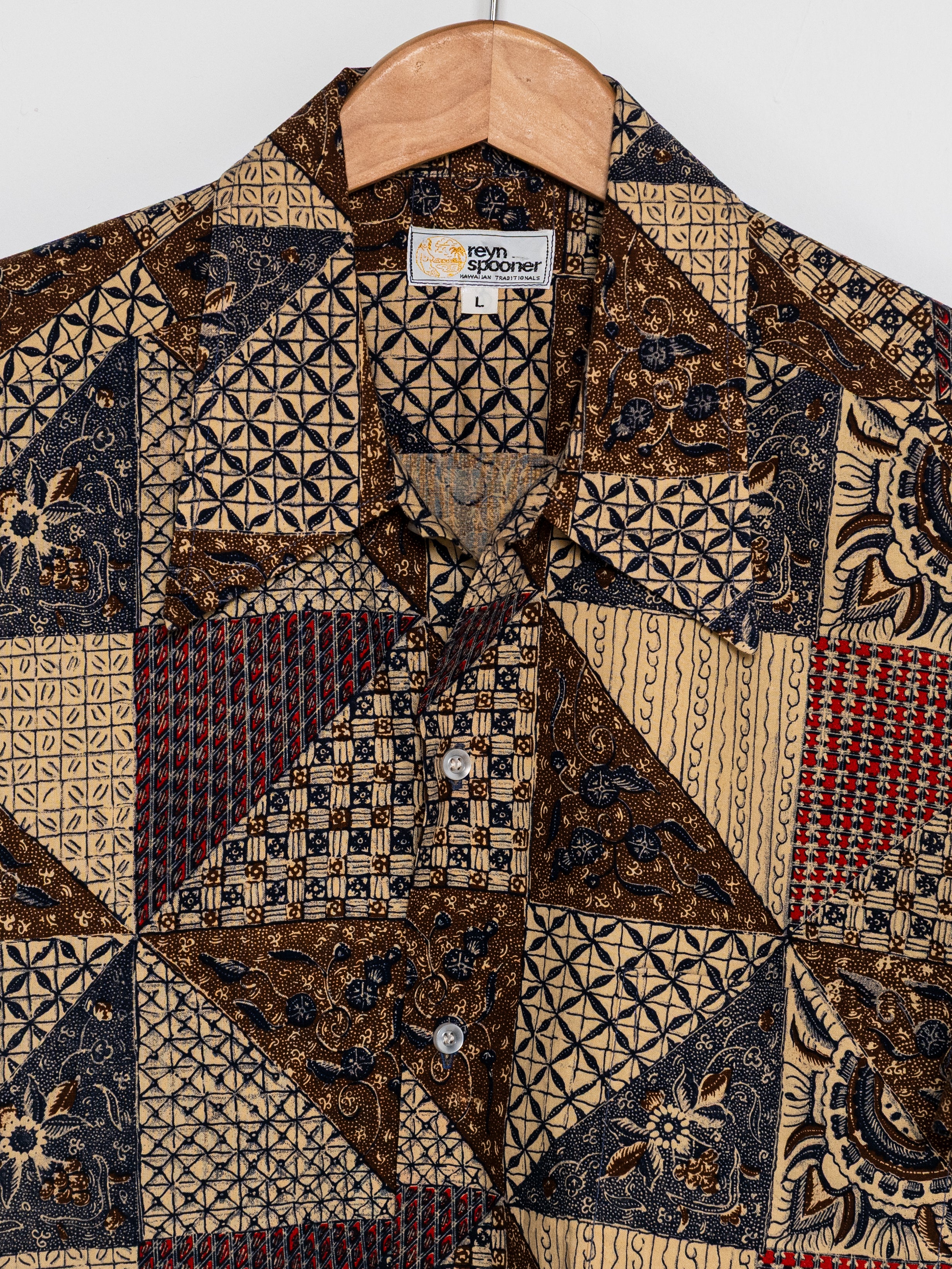 Reyn Spooner 1970s BATIK ALOHA SHIRT in BROWN