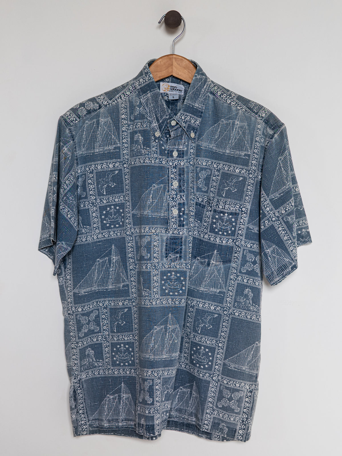 Reyn Spooner 1980s NEWPORT SAILOR ALOHA SHIRT in NAVY