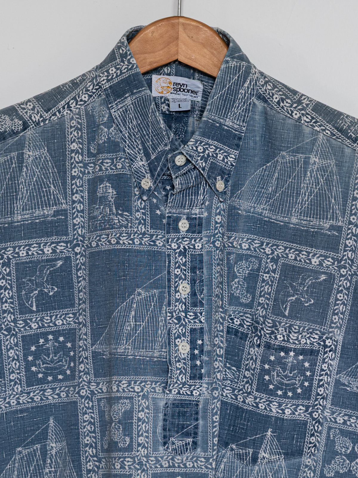 Reyn Spooner 1980s NEWPORT SAILOR ALOHA SHIRT in NAVY