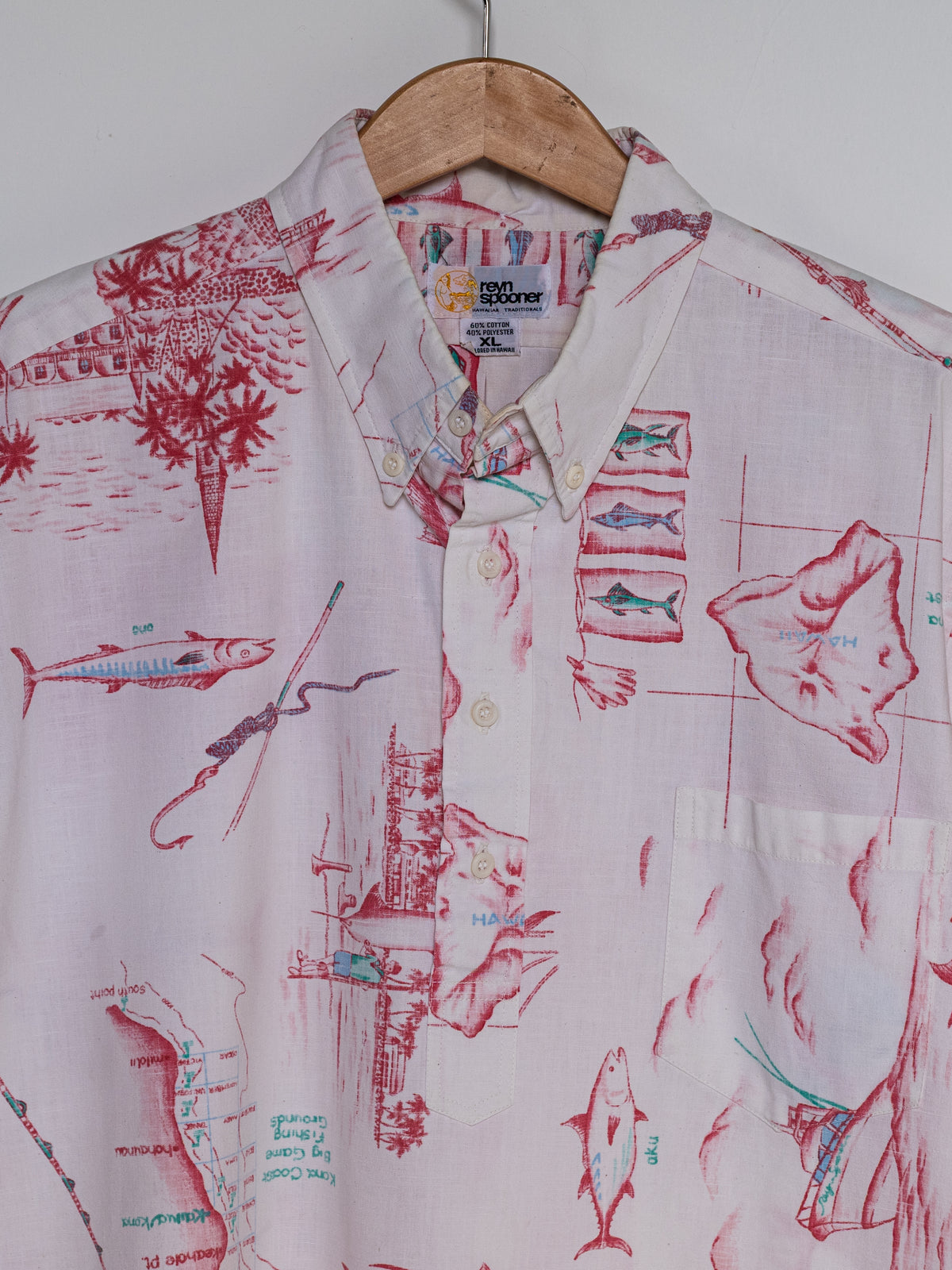 Reyn Spooner 1988 BIG GAME FISHING ALOHA SHIRT in WHITE