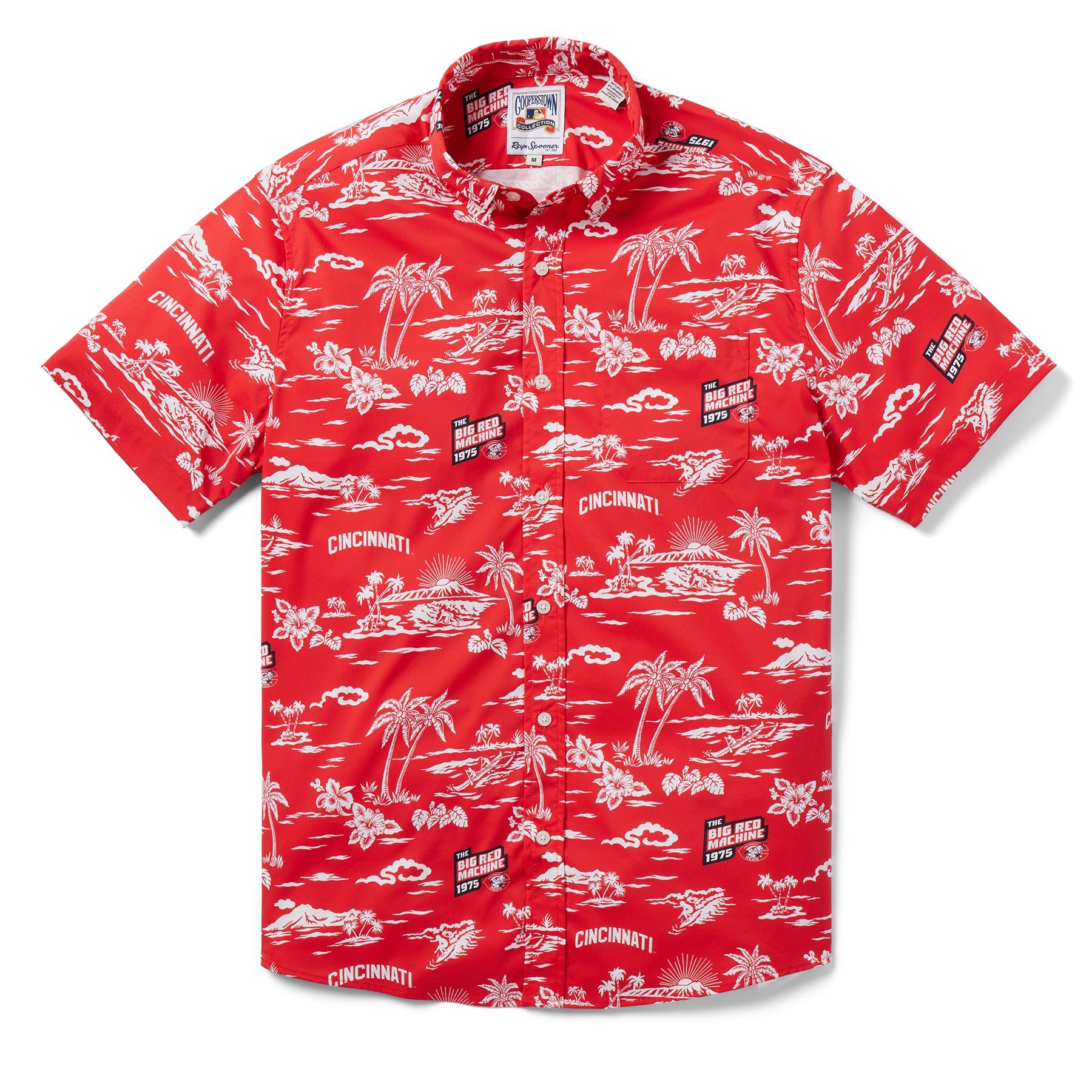 Reyn Spooner Men s MLB Cincinnati Reds Cooperstown Collection Kekai Button Down Shirt Red Large