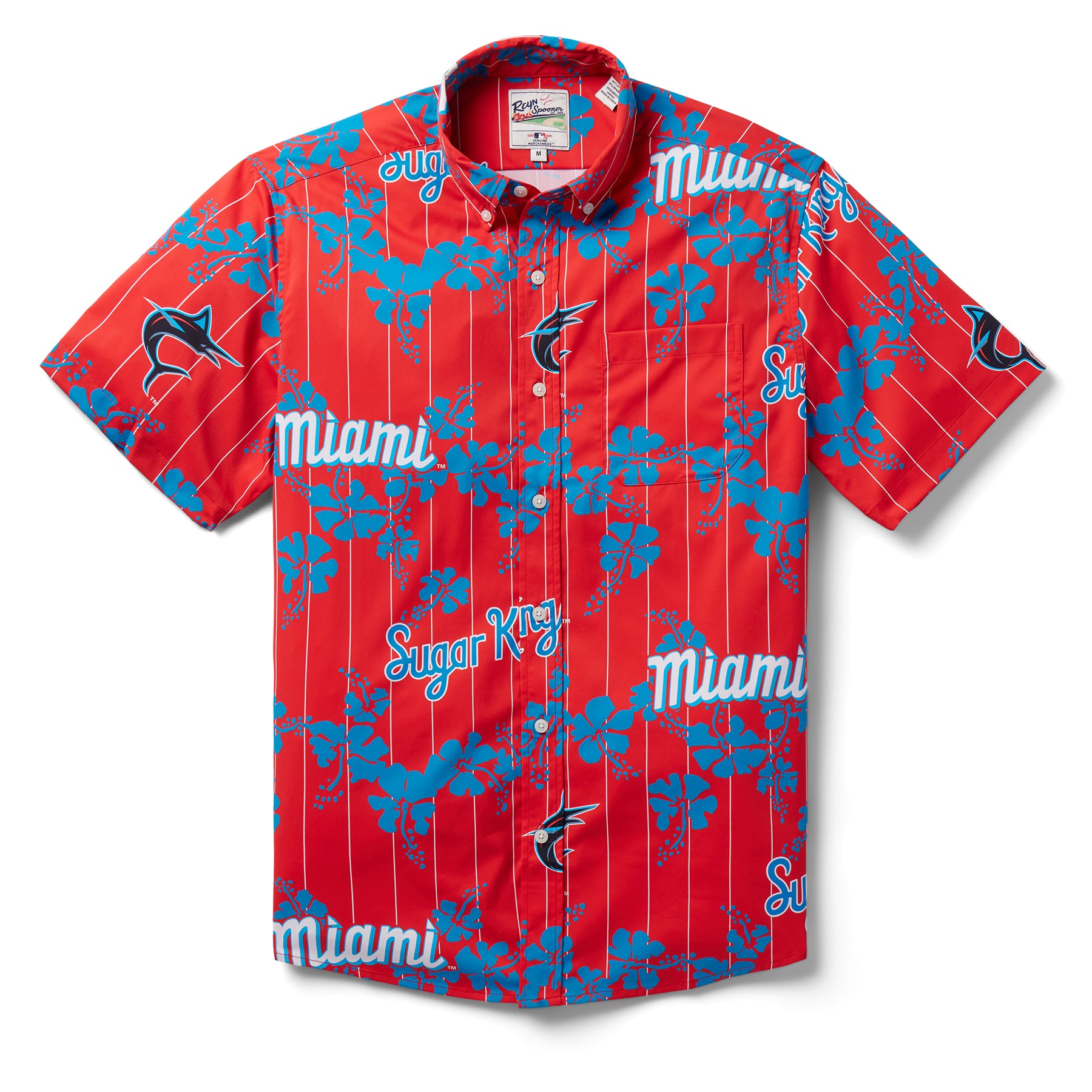 Miami Marlins City Connect Performance Button Front / Performance Fabric Red / L by Reyn Spooner