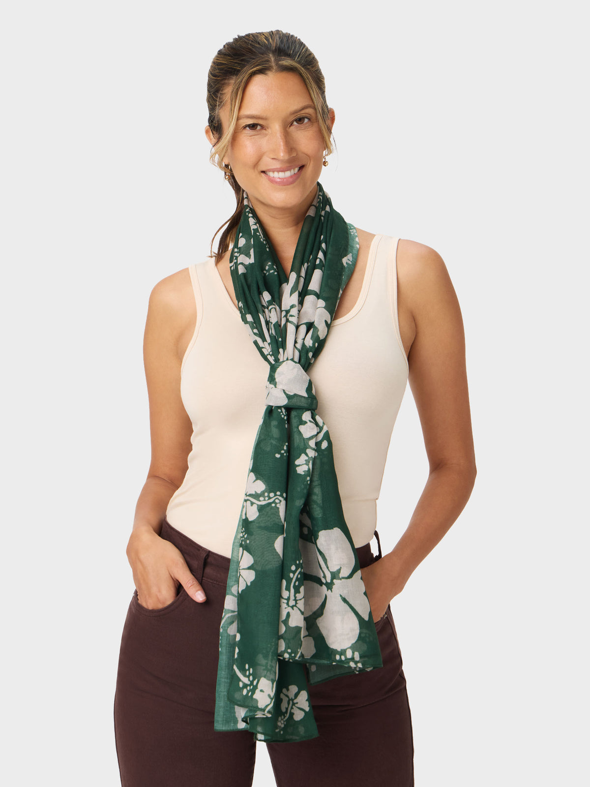 Reyn Spooner BIG BISCUS SCARF in FOREST GREEN