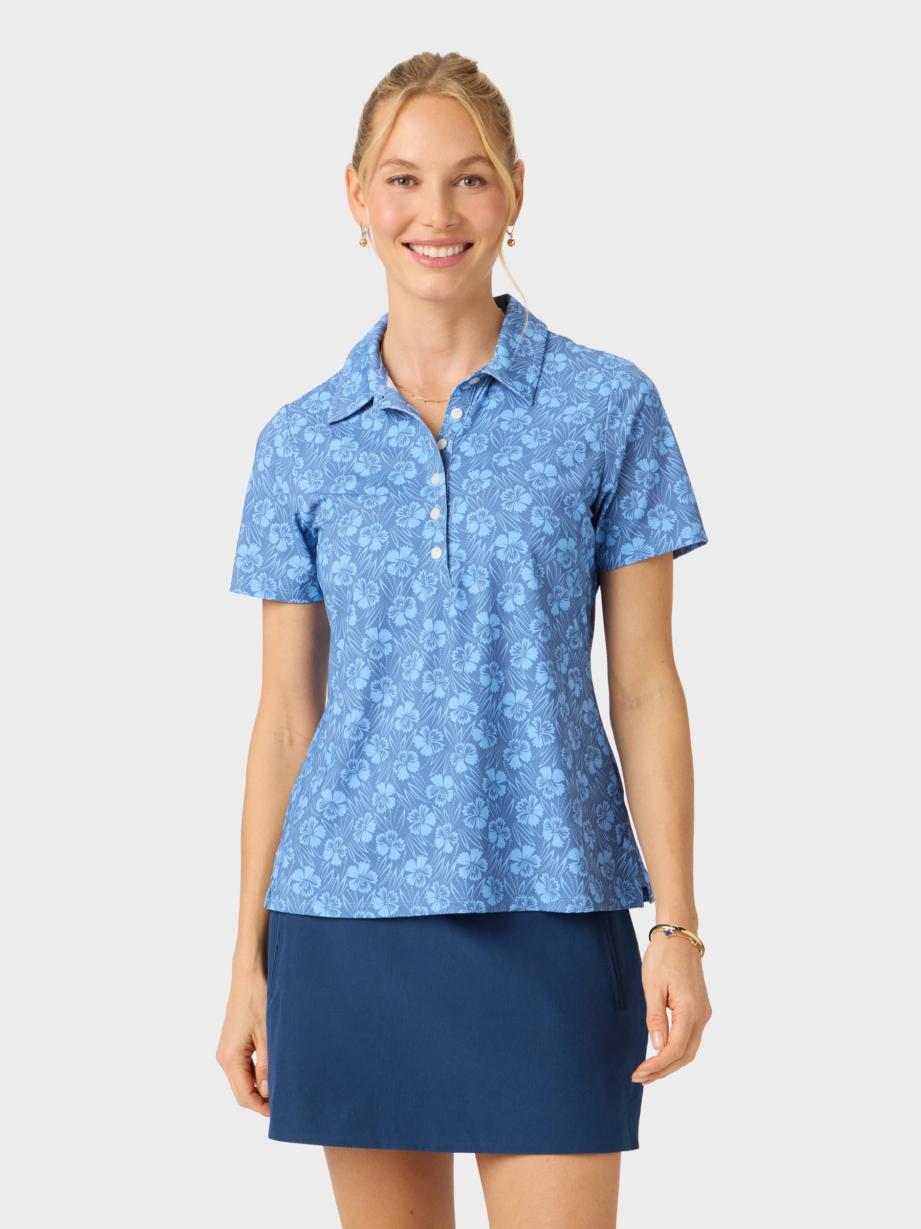 Reyn Spooner BLOSSOM HARMONY AVA POLO in MOONLIGHT BLUE
