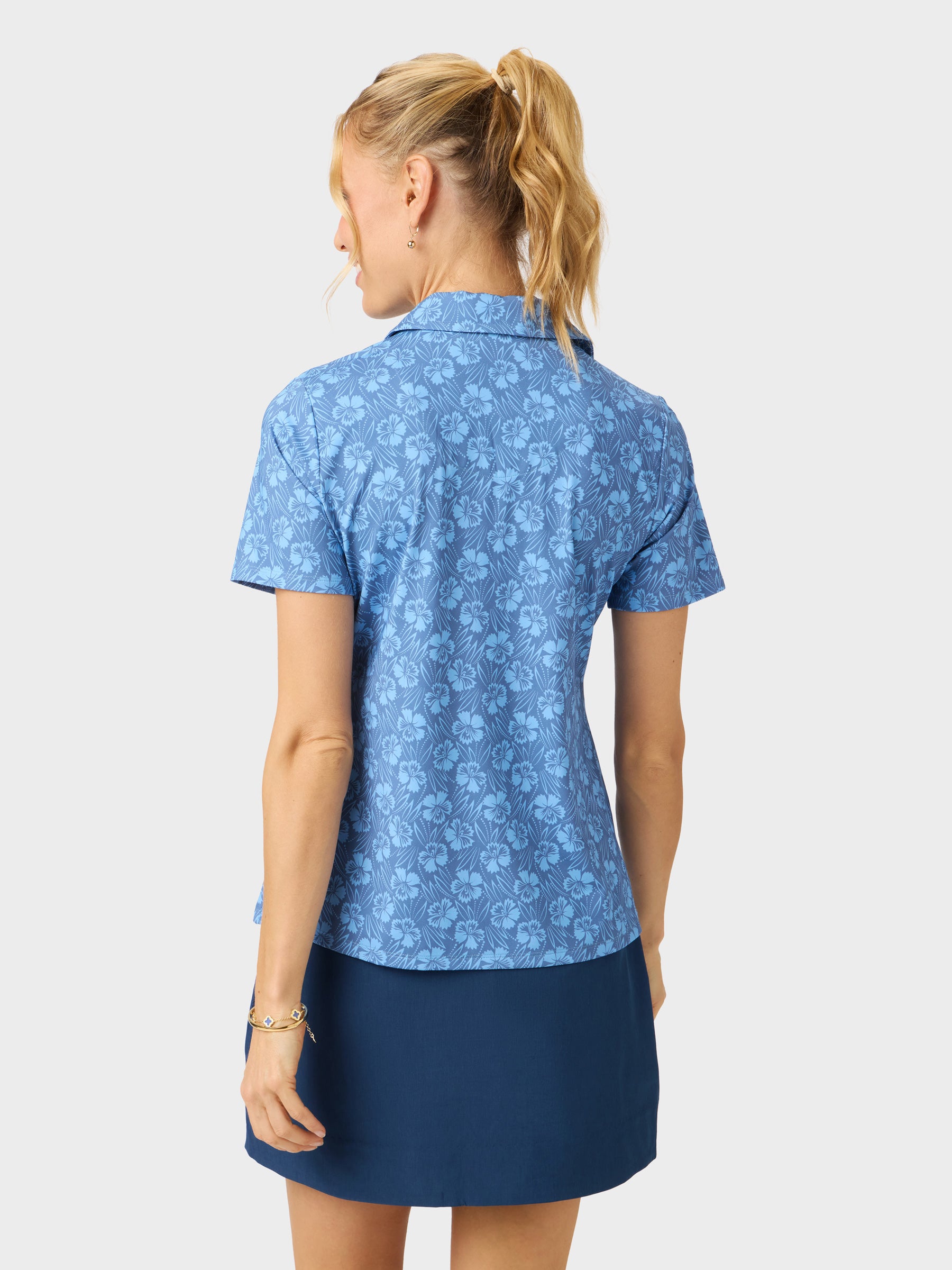 Reyn Spooner BLOSSOM HARMONY AVA POLO in MOONLIGHT BLUE