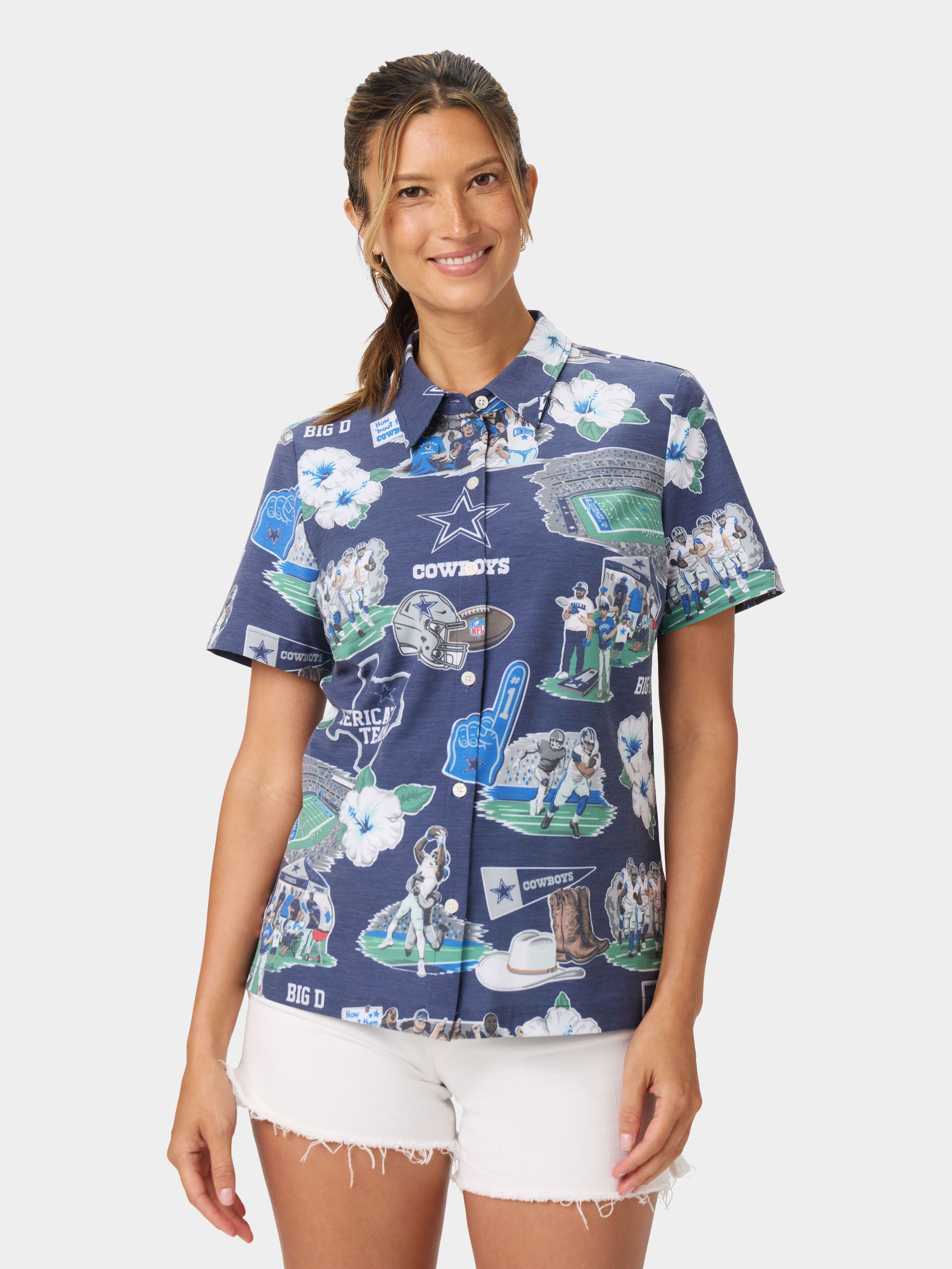 Reyn Spooner WOMEN'S DALLAS COWBOYS SCENIC PERFORMANCE ALOHA SHIRT in NAVY
