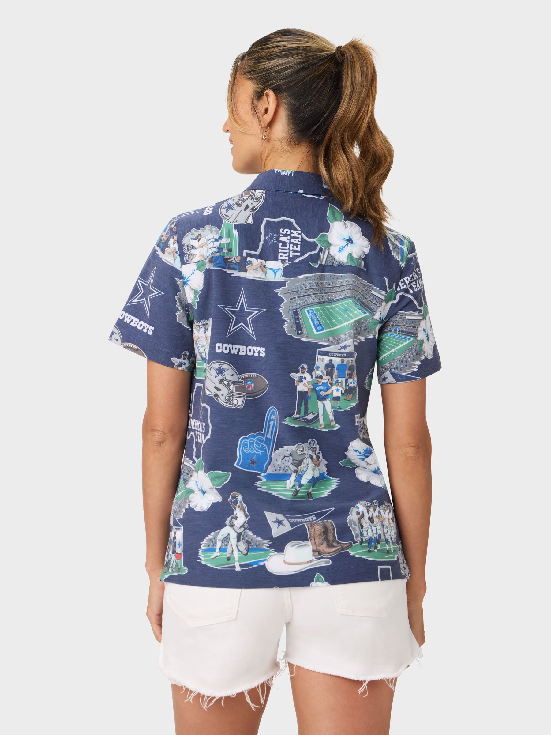 Reyn Spooner WOMEN'S DALLAS COWBOYS SCENIC PERFORMANCE ALOHA SHIRT in NAVY
