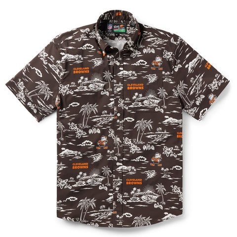 Men's Reyn Spooner Brown Cleveland Browns Throwback Kekai Print Button-Up Shirt