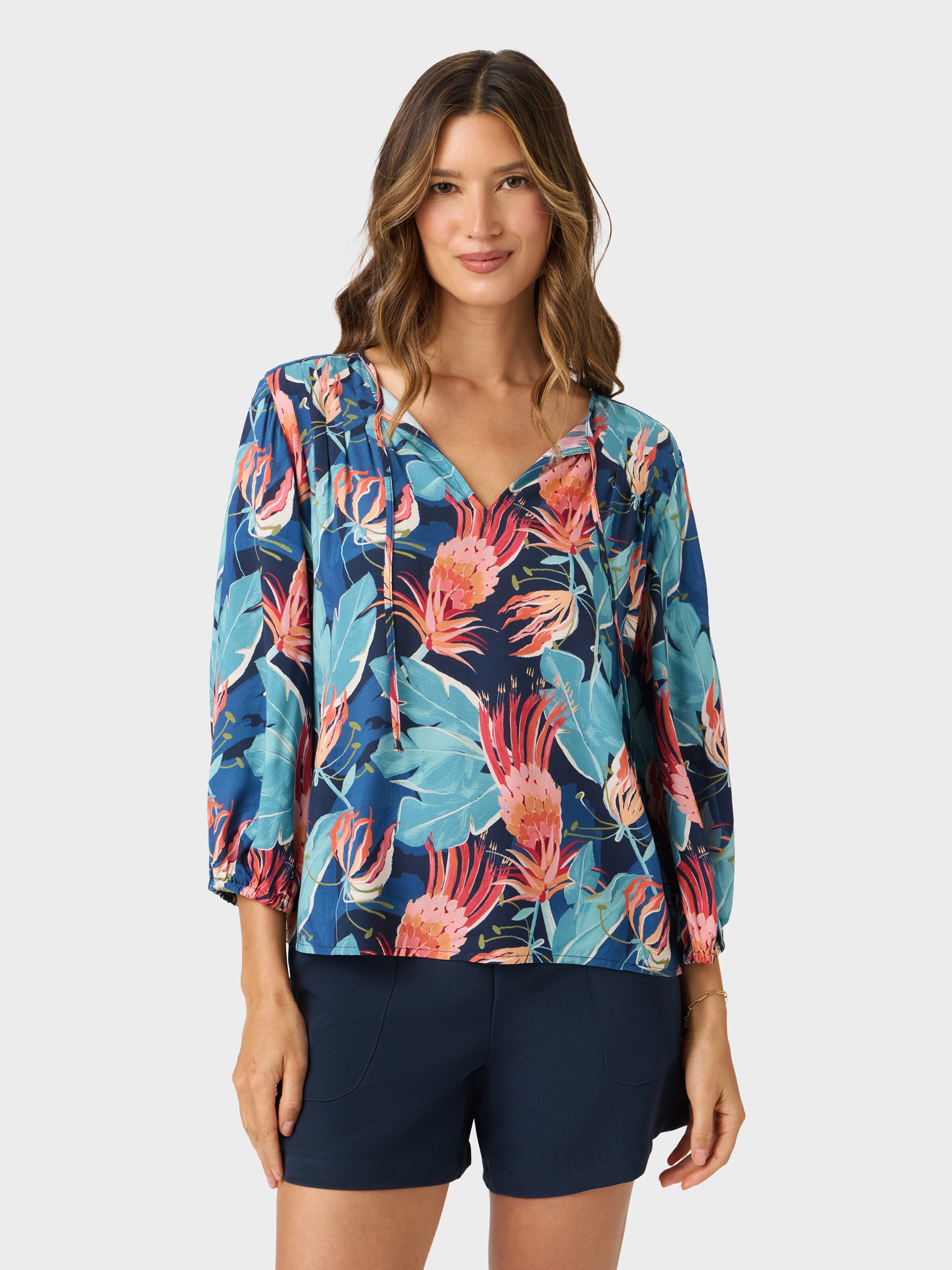 Reyn Spooner GLORIOSA LILY REMI TOP in NAVY