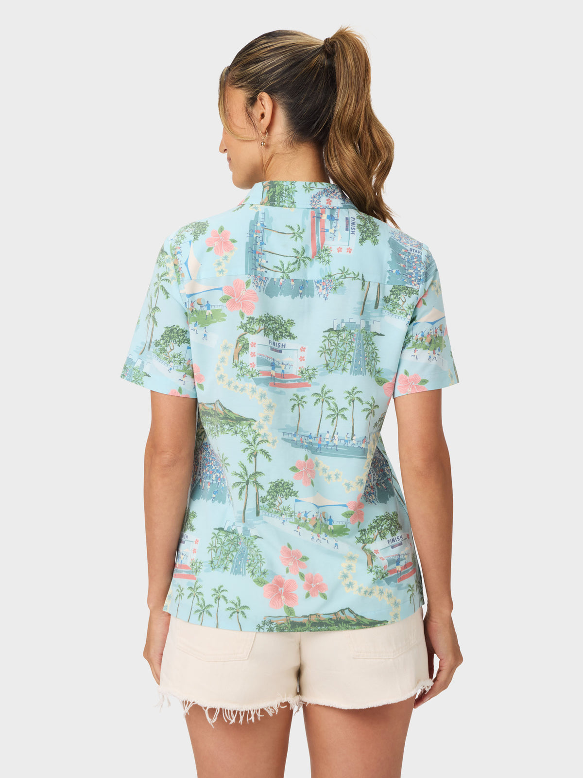 Reyn Spooner HONOLULU MARATHON WOMEN'S PERFORMANCE ALOHA SHIRT in AQUA
