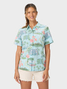 Reyn Spooner HONOLULU MARATHON WOMEN'S PERFORMANCE ALOHA SHIRT in AQUA