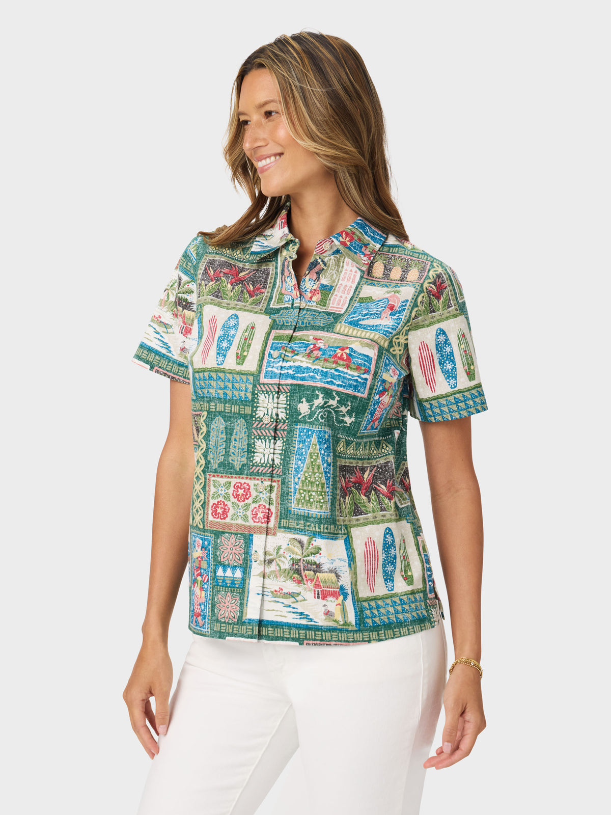 Reyn Spooner HAWAIIAN CHRISTMAS 2026 ABBY TOP in GREEN