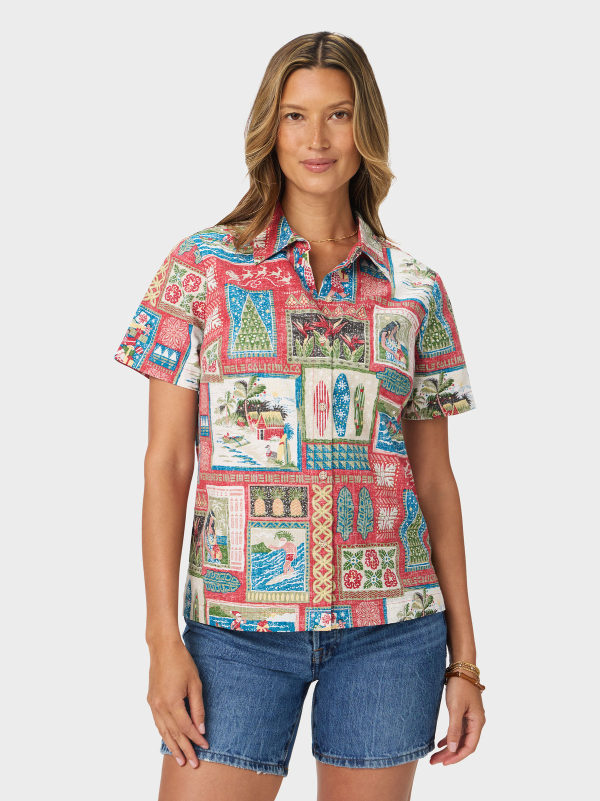 Reyn Spooner HAWAIIAN CHRISTMAS 2026 ABBY TOP in RED