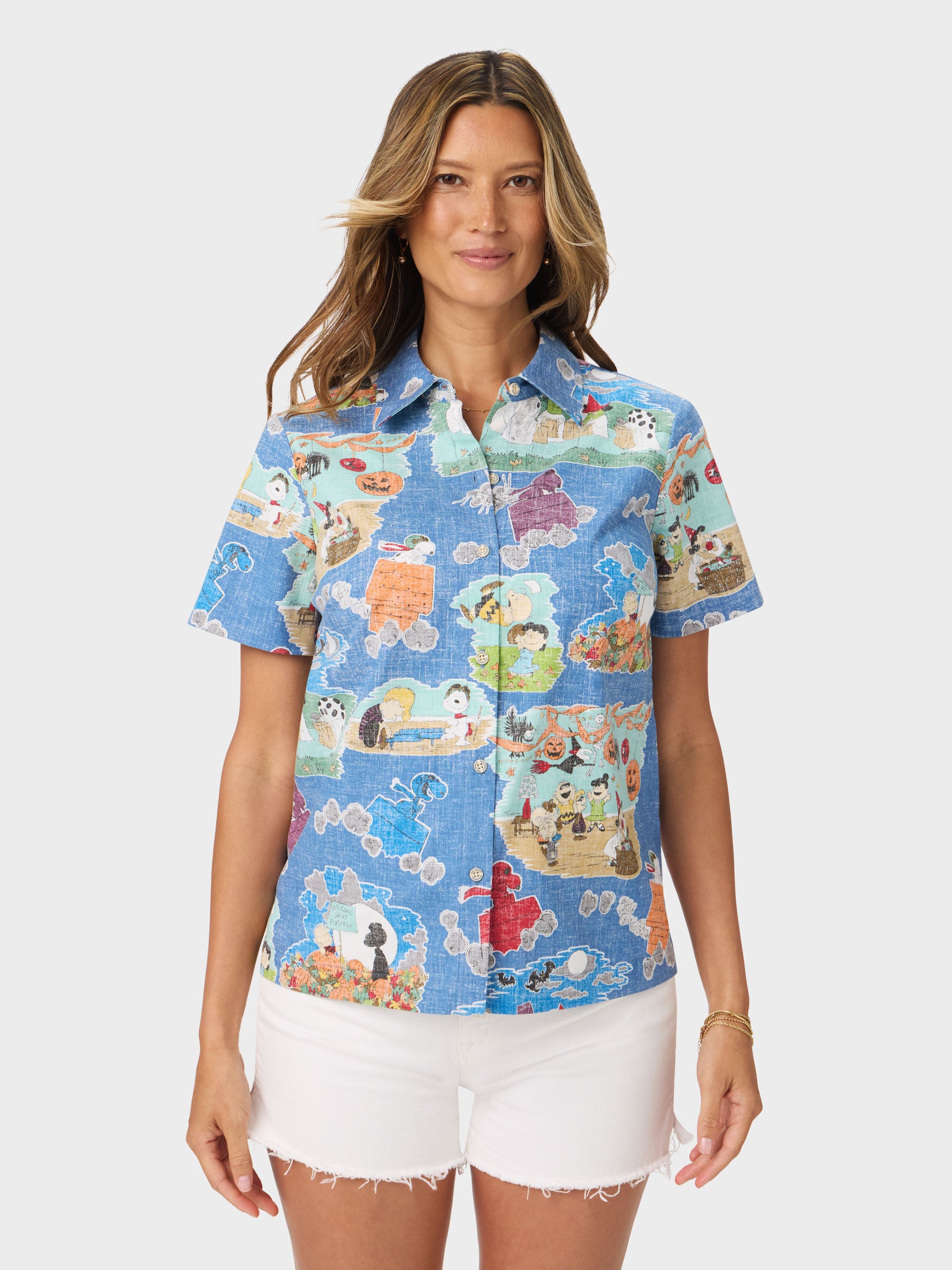 Reyn Spooner IT'S THE GREAT PUMPKIN, CHARLIE BROWN: 60TH ANNIVERSARY ABBY TOP in VINTAGE INDIGO