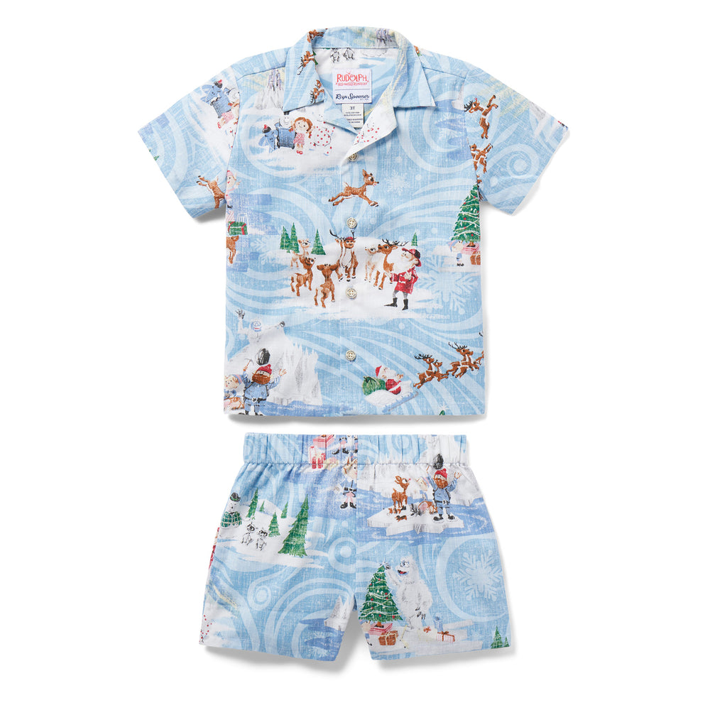 Reyn Spooner RUDOLPH THE RED-NOSED REINDEER TODDLER CABANA SET in HOLIDAY BLUE