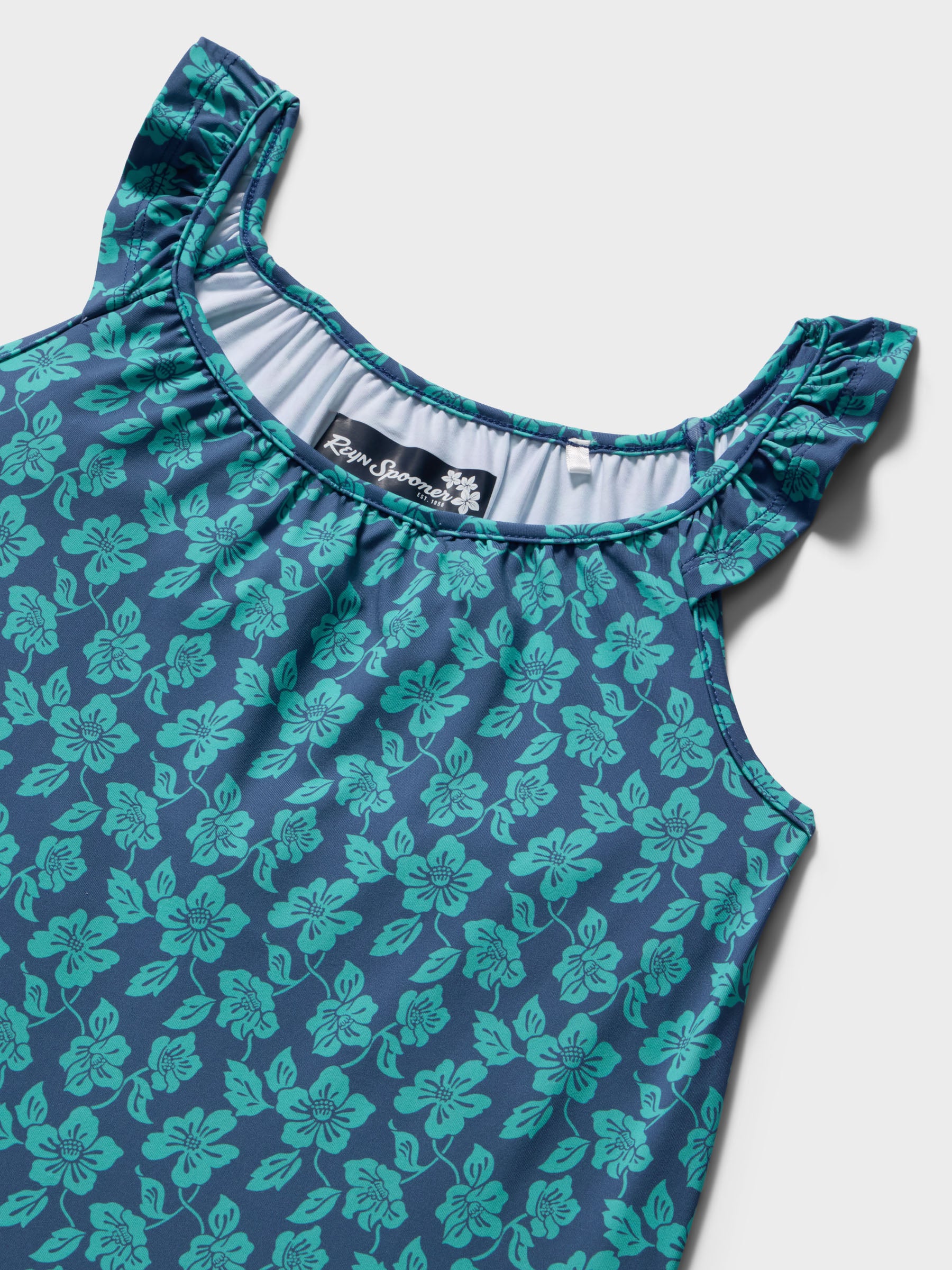 Reyn Spooner CAMELLIAS MILLIE GIRLS PERFORMANCE DRESS in DARK TEAL