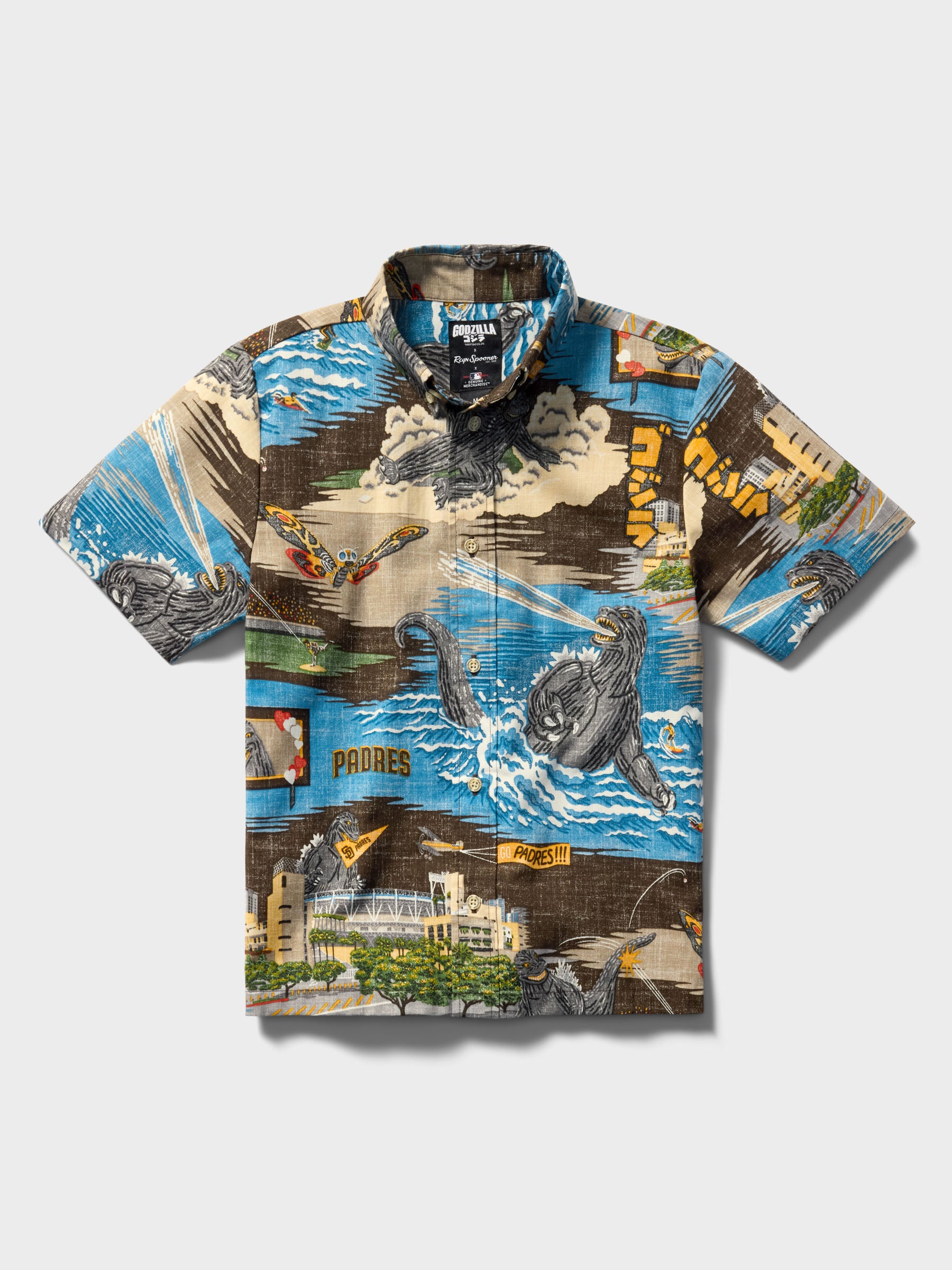 Reyn Spooner MLB KIDS SAN DIEGO PADRES GODZILLA ALOHA SHIRT in BROWN