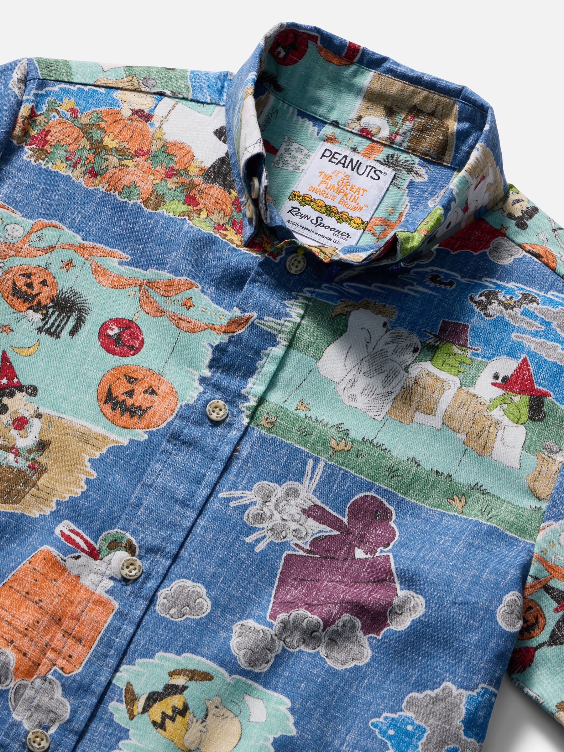 Reyn Spooner IT'S THE GREAT PUMPKIN, CHARLIE BROWN: 60TH ANNIVERSARY YOUTH SHIRT in VINTAGE INDIGO