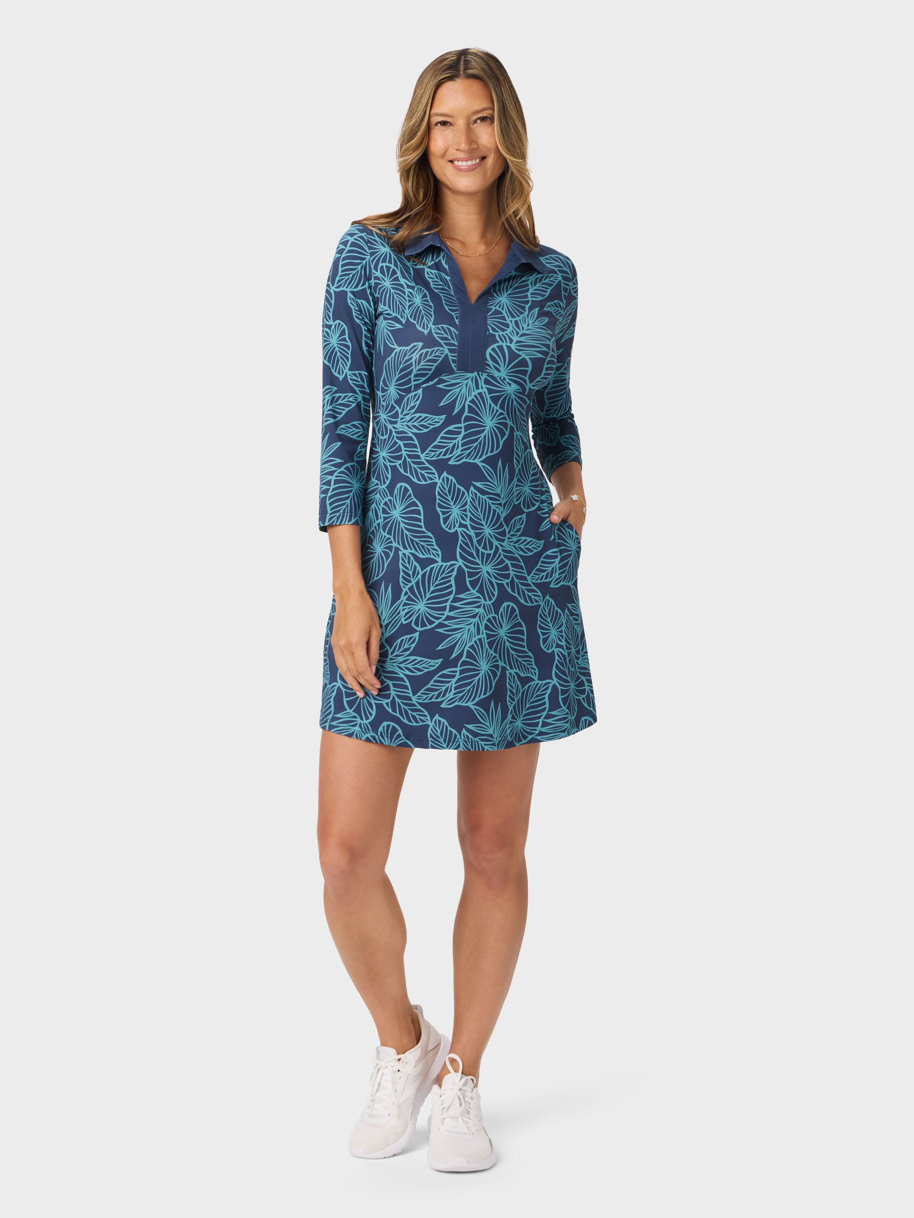 Reyn Spooner KALO LEAF LOLA PERFORMANCE DRESS in NAVY
