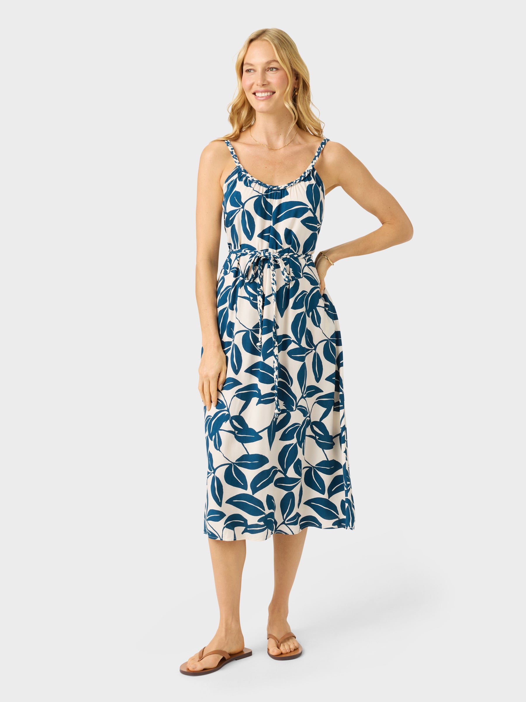 Reyn Spooner LUSH LEAVES BLAIR DRESS in OFF WHITE