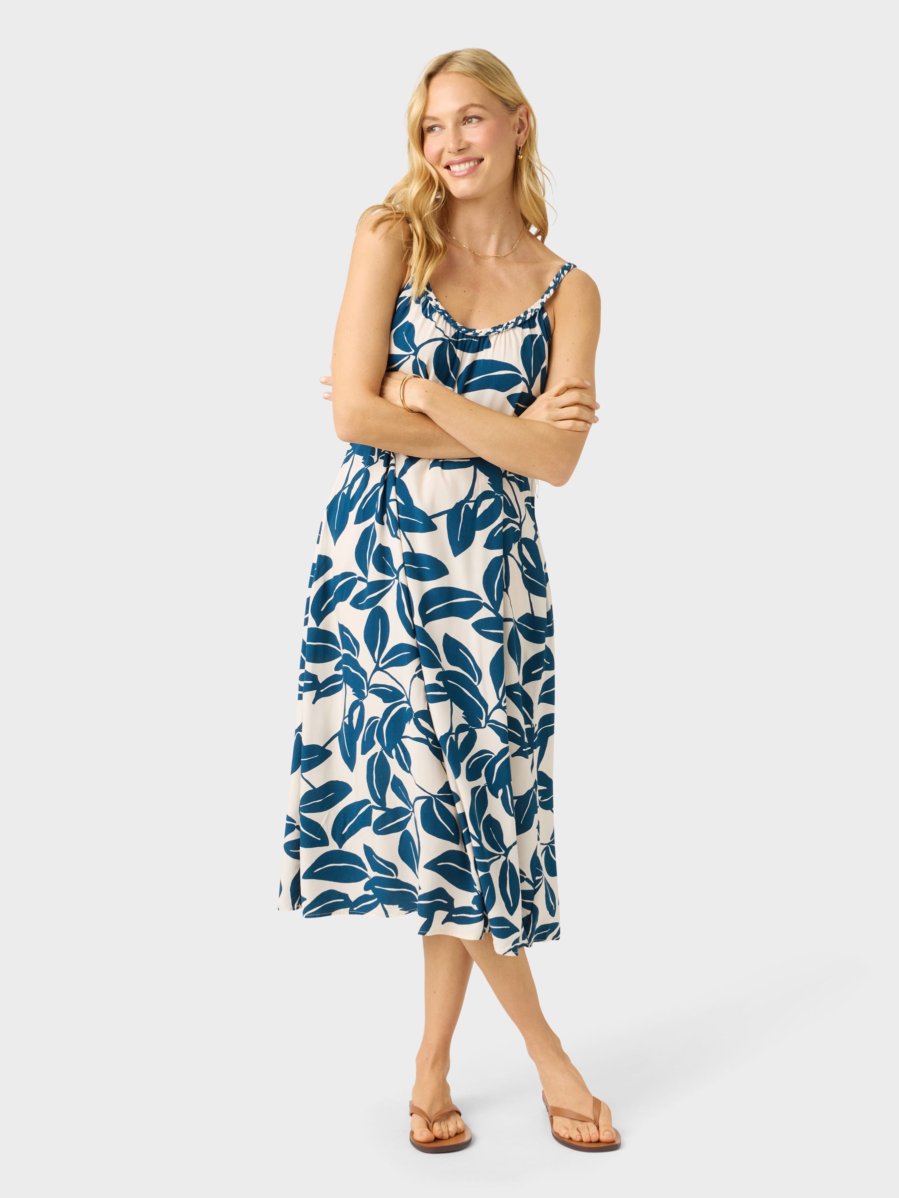 Reyn Spooner LUSH LEAVES BLAIR DRESS in OFF WHITE