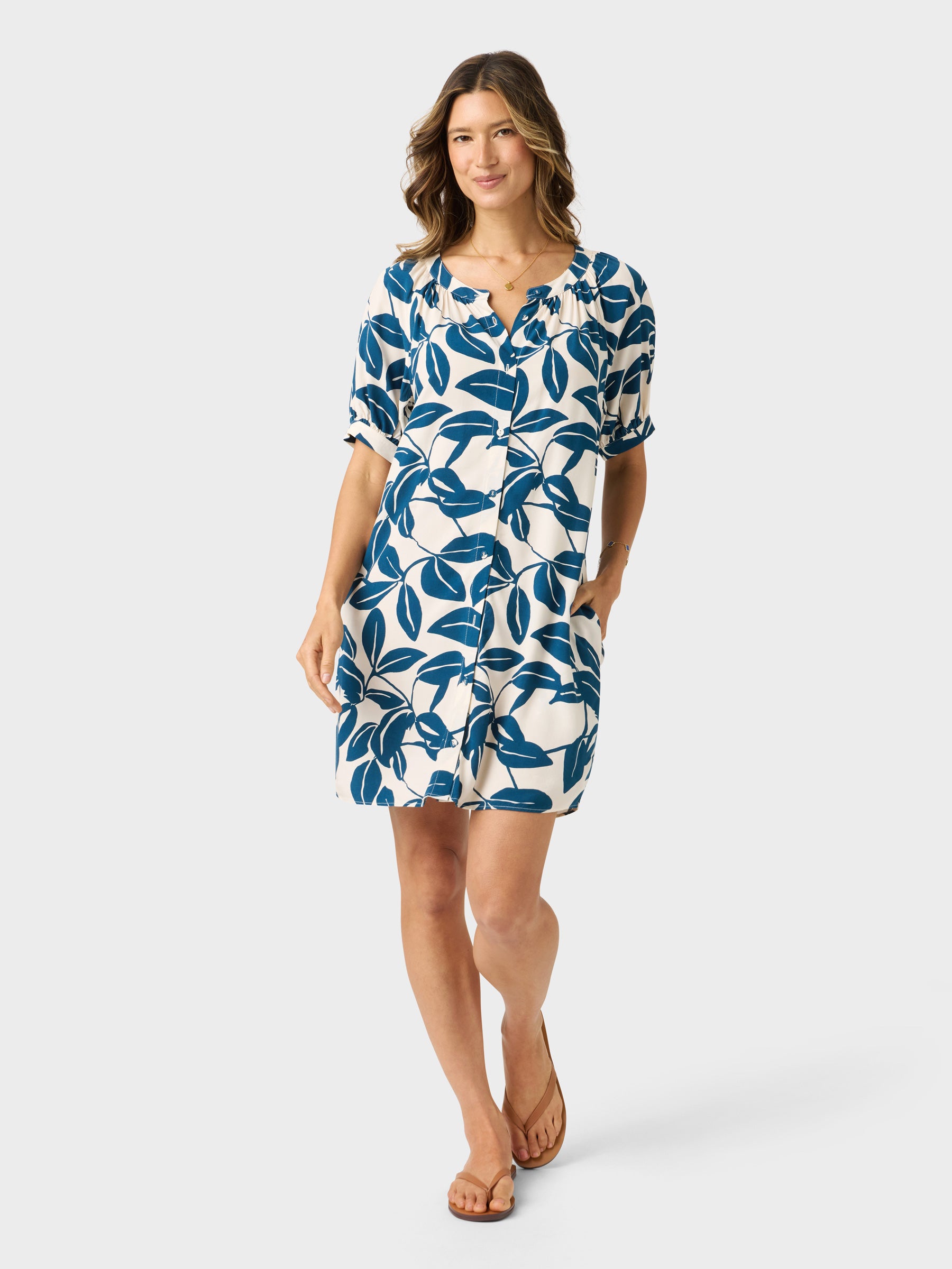 Reyn Spooner LUSH LEAVES TESSA DRESS in OFF WHITE