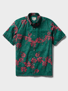 Reyn Spooner 50TH STATE FLOWER BUTTON FRONT in FOREST GREEN