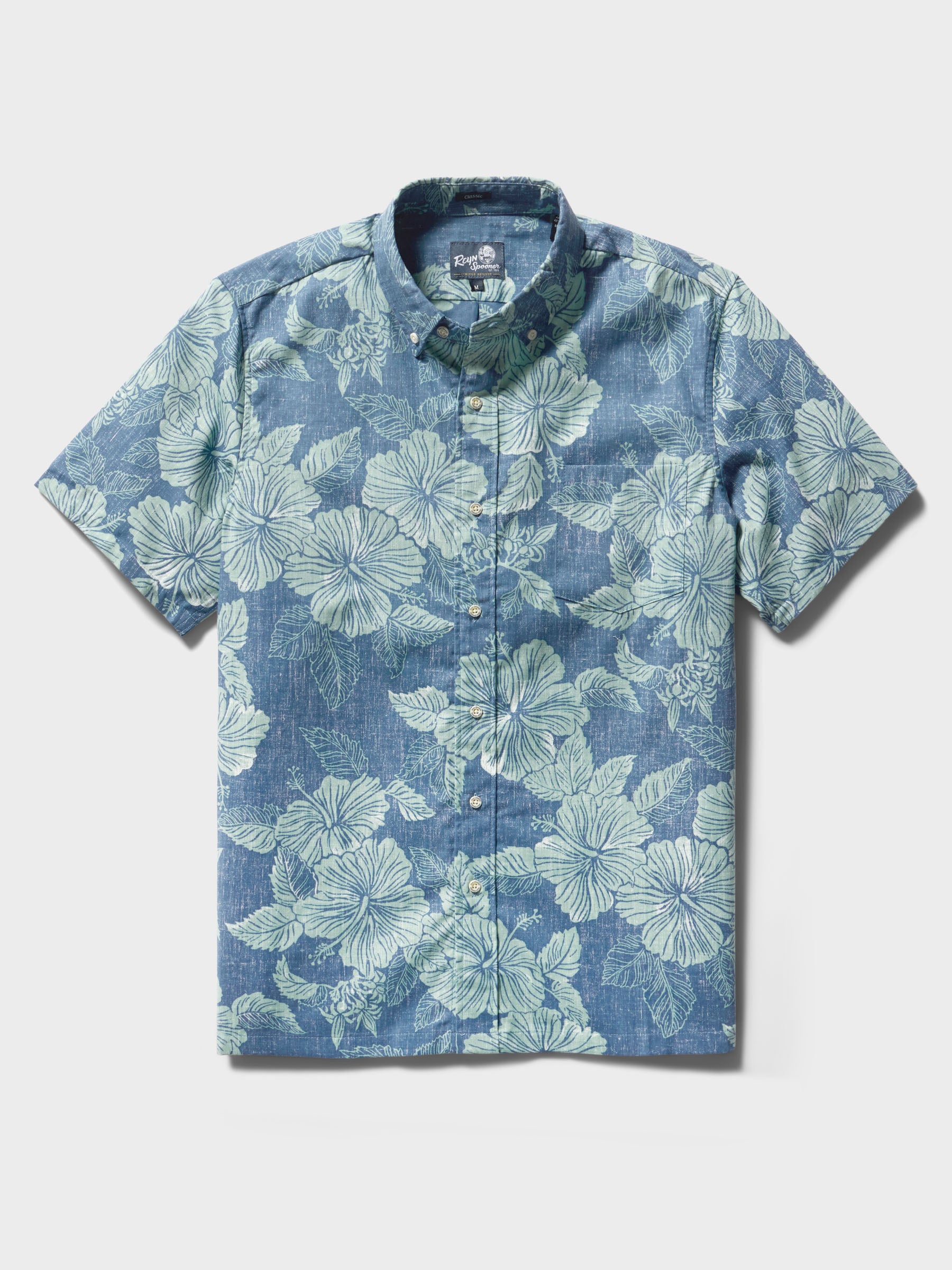 Reyn Spooner ALOHA BISCUS BUTTON FRONT in BLUE HORIZON