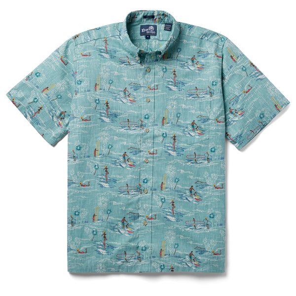 Reyn Spooner Surfers Paradise Classic Fit Short Sleeve Button-Down Shirt in Nile Blue