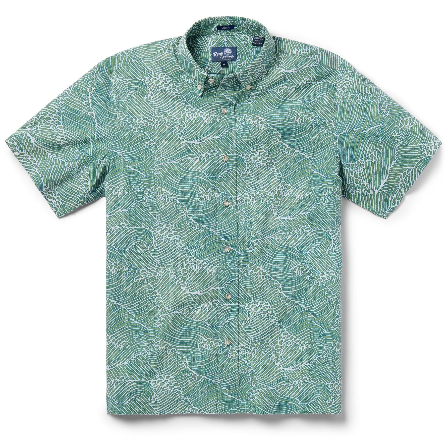 Reyn Spooner MOLOKAI CHANNEL BUTTON FRONT in GREEN