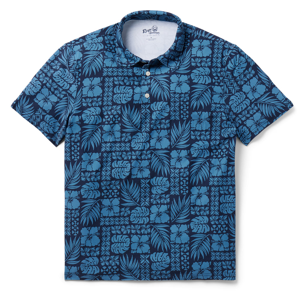 Reyn Spooner TROPICAL TAPA PERFORMANCE POLO in NAVY